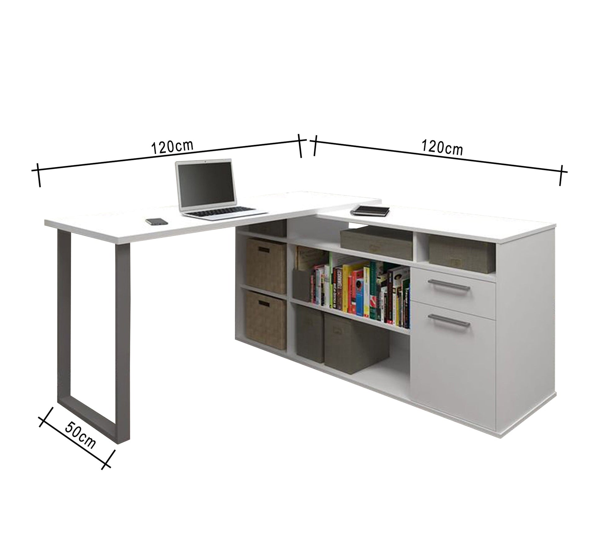 White Desk: Multi - Shelf, Sleek Workspace Solution - Vitrine Furniture - Furniture