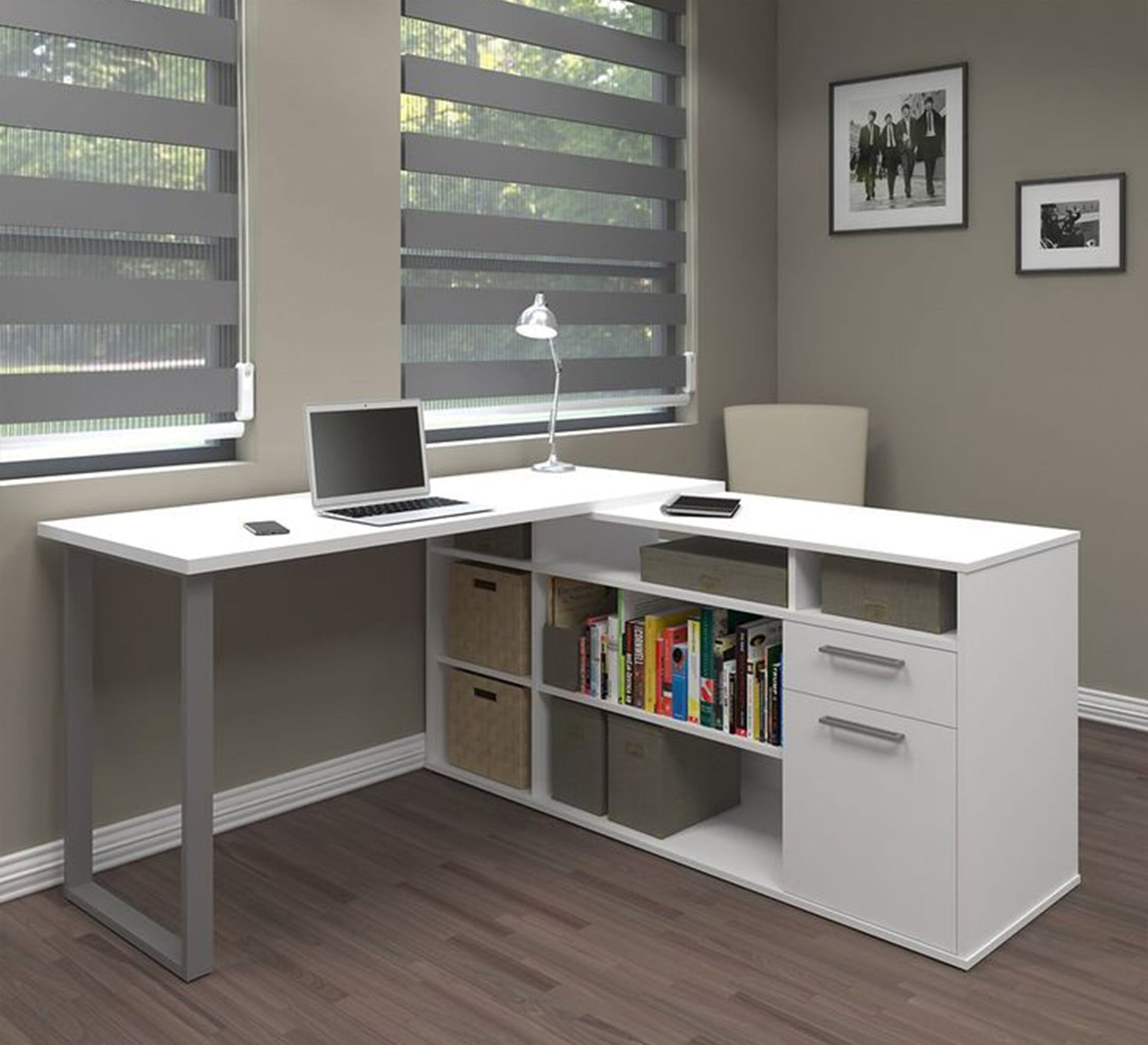 White Desk: Multi - Shelf, Sleek Workspace Solution - Vitrine Furniture - Furniture