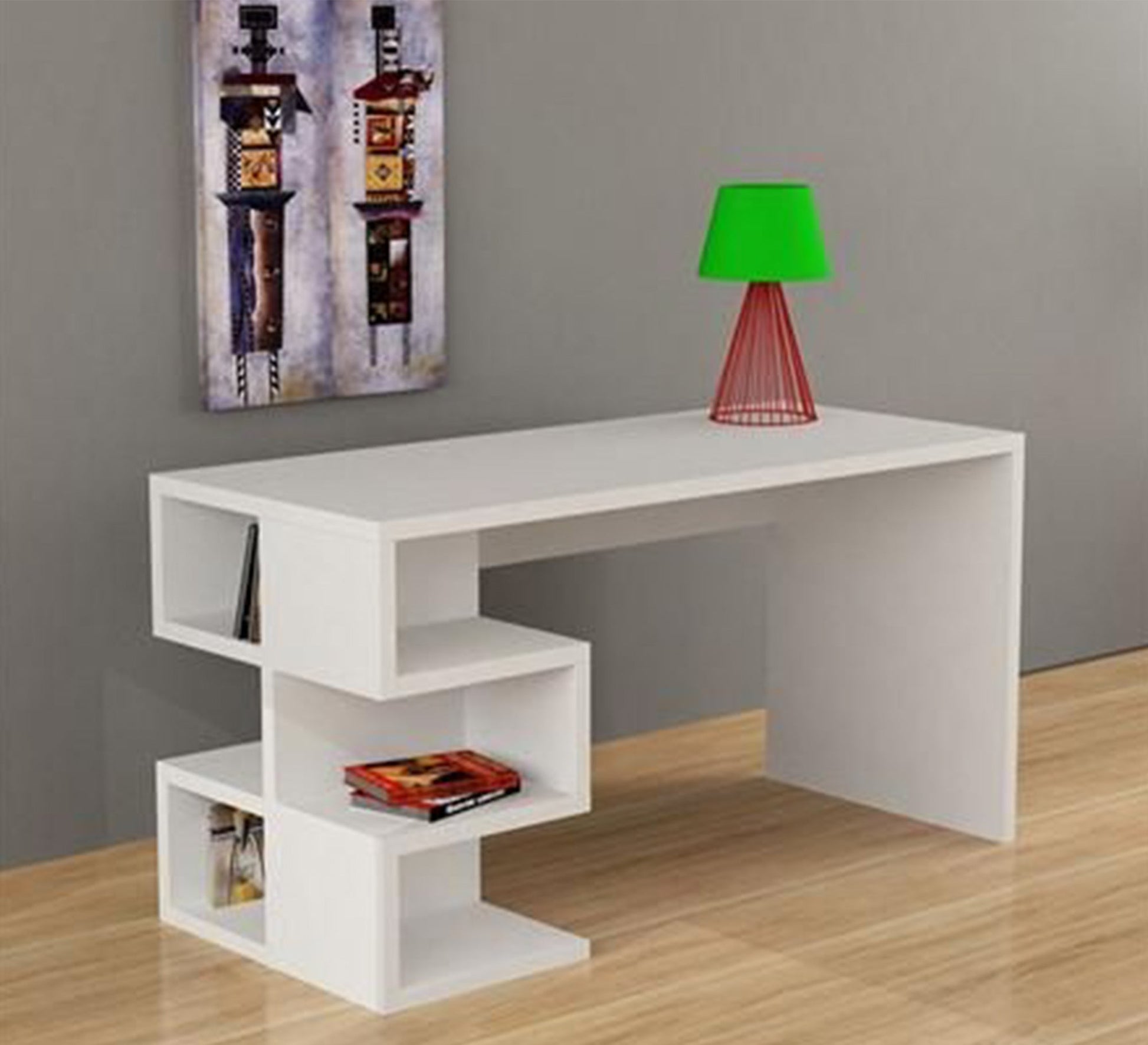 White Desk with Interchangeable Side Shelves - Vitrine Furniture - Furniture
