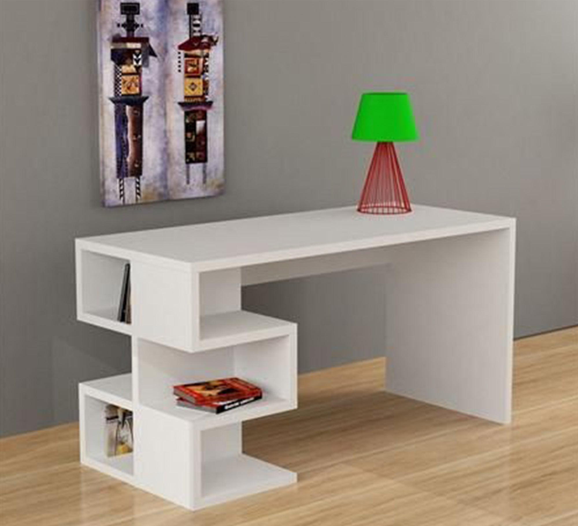 White Desk with Interchangeable Side Shelves - Vitrine Furniture - Furniture