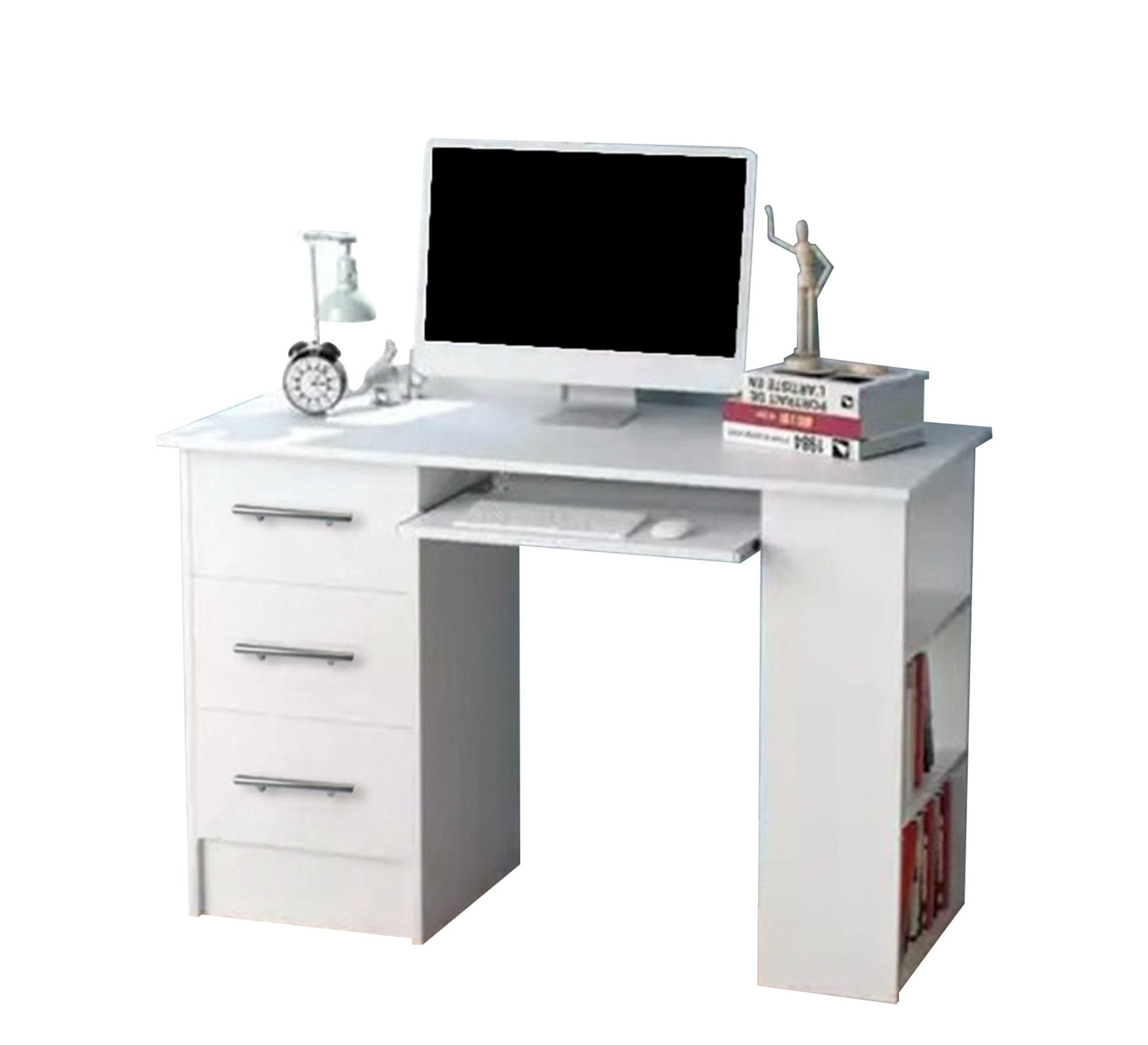 White desk with side shelves and black office chair - Vitrine Furniture - Furniture