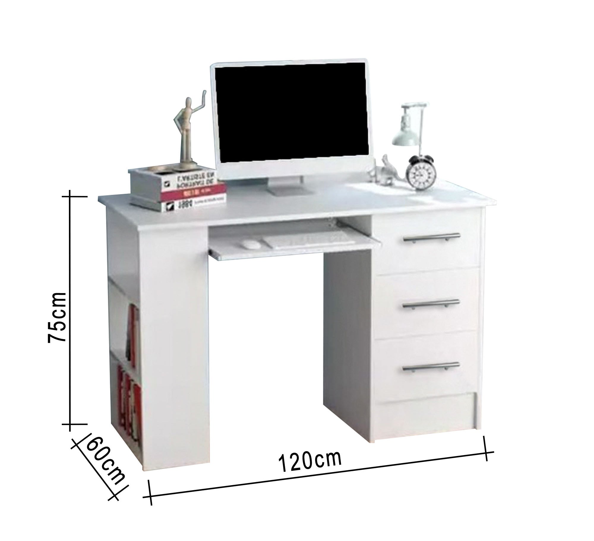 White desk with side shelves and black office chair - Vitrine Furniture - Furniture