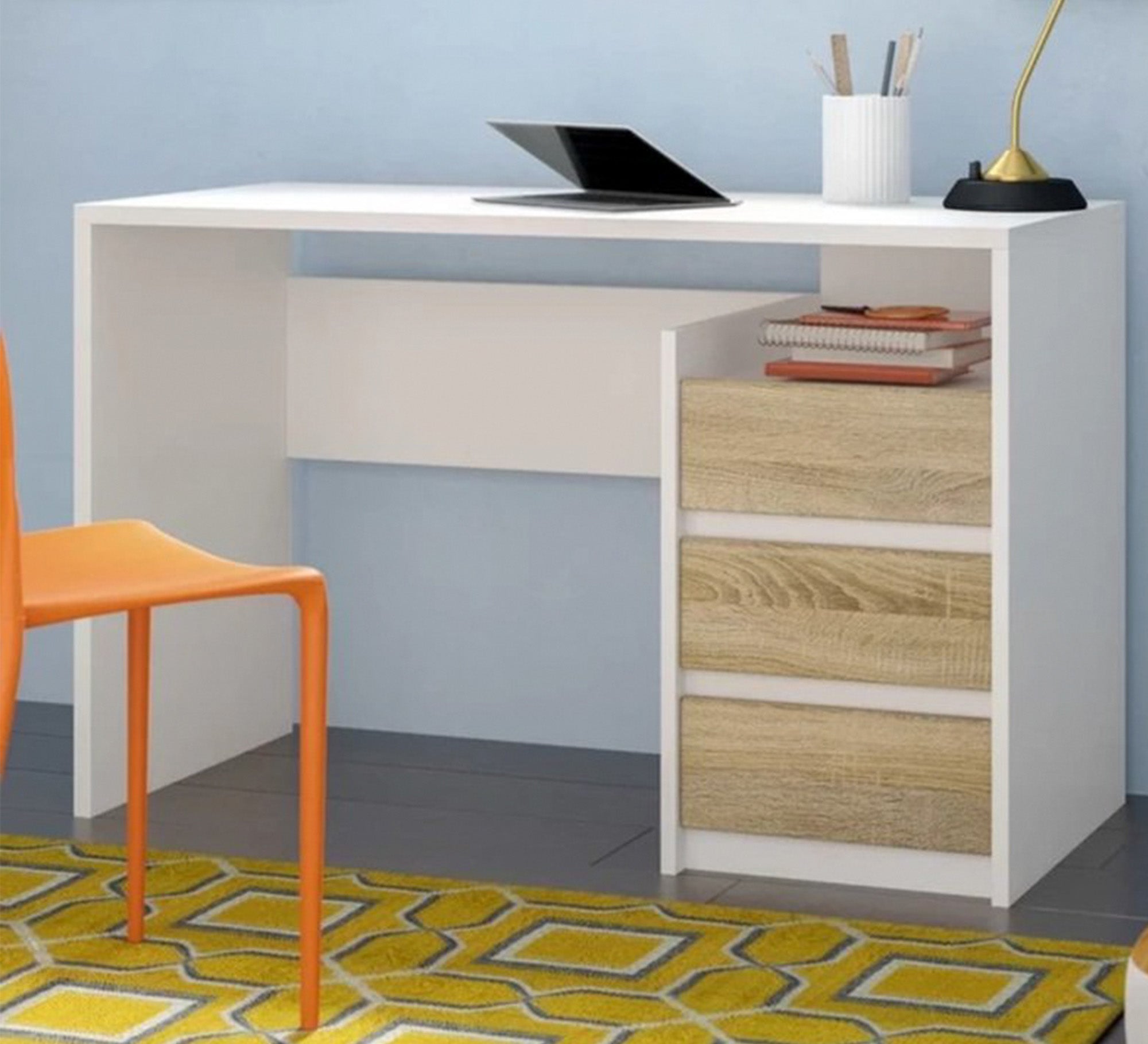 White desk with three beige drawers - Vitrine Furniture - Kids Rooms