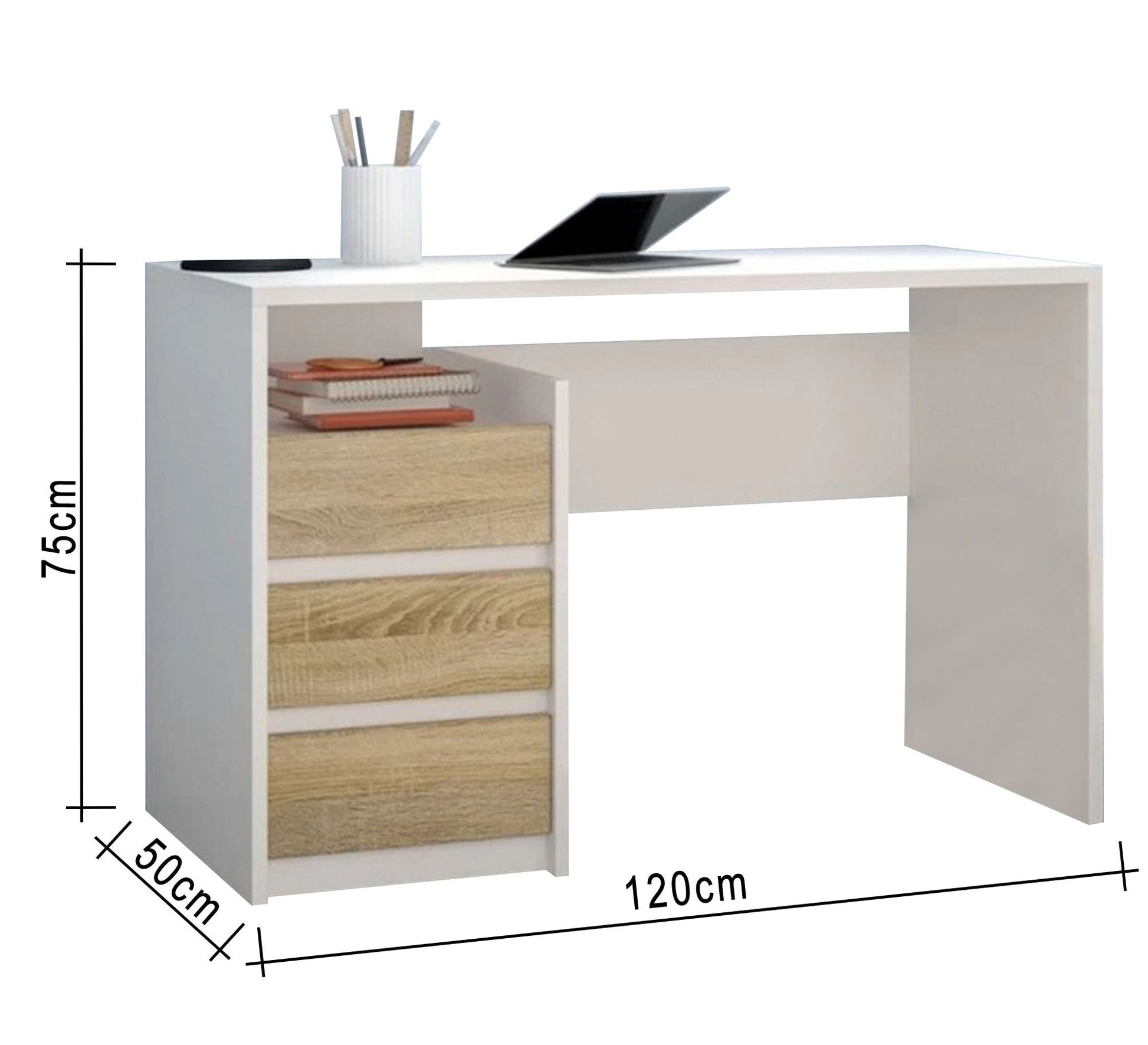 White desk with three beige drawers - Vitrine Furniture - Kids Rooms