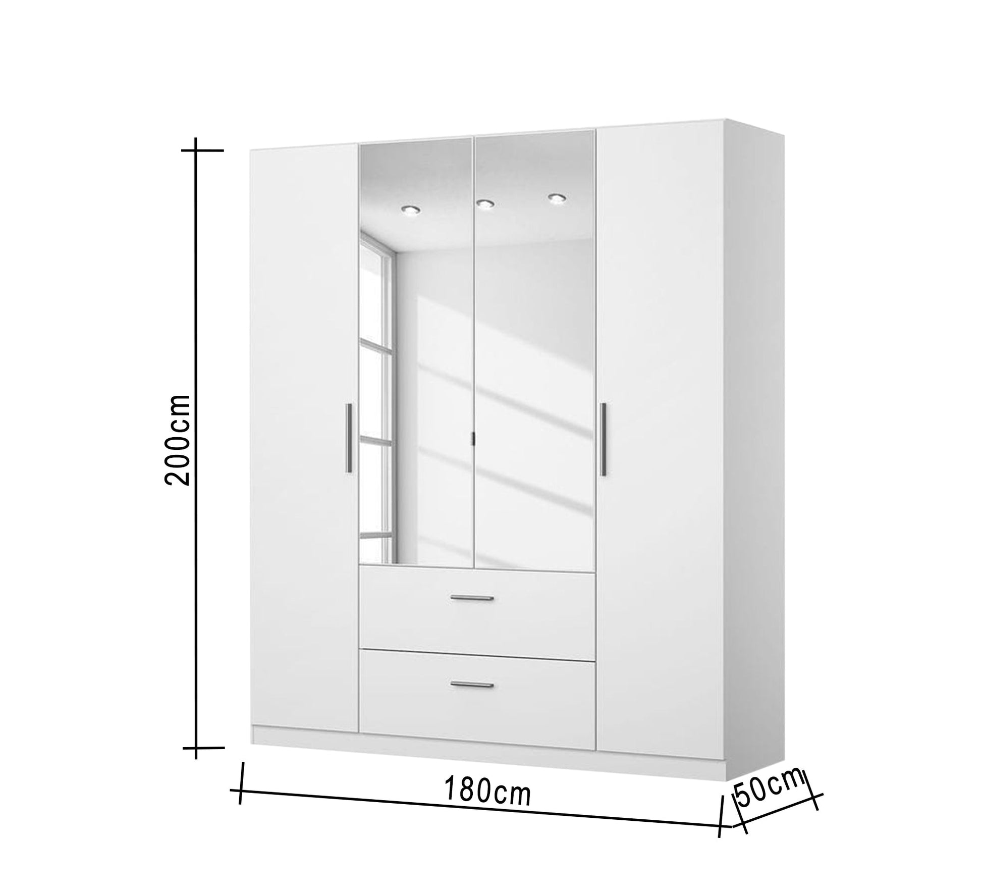 White double - door wardrobe with mirror - Vitrine Furniture - Furniture