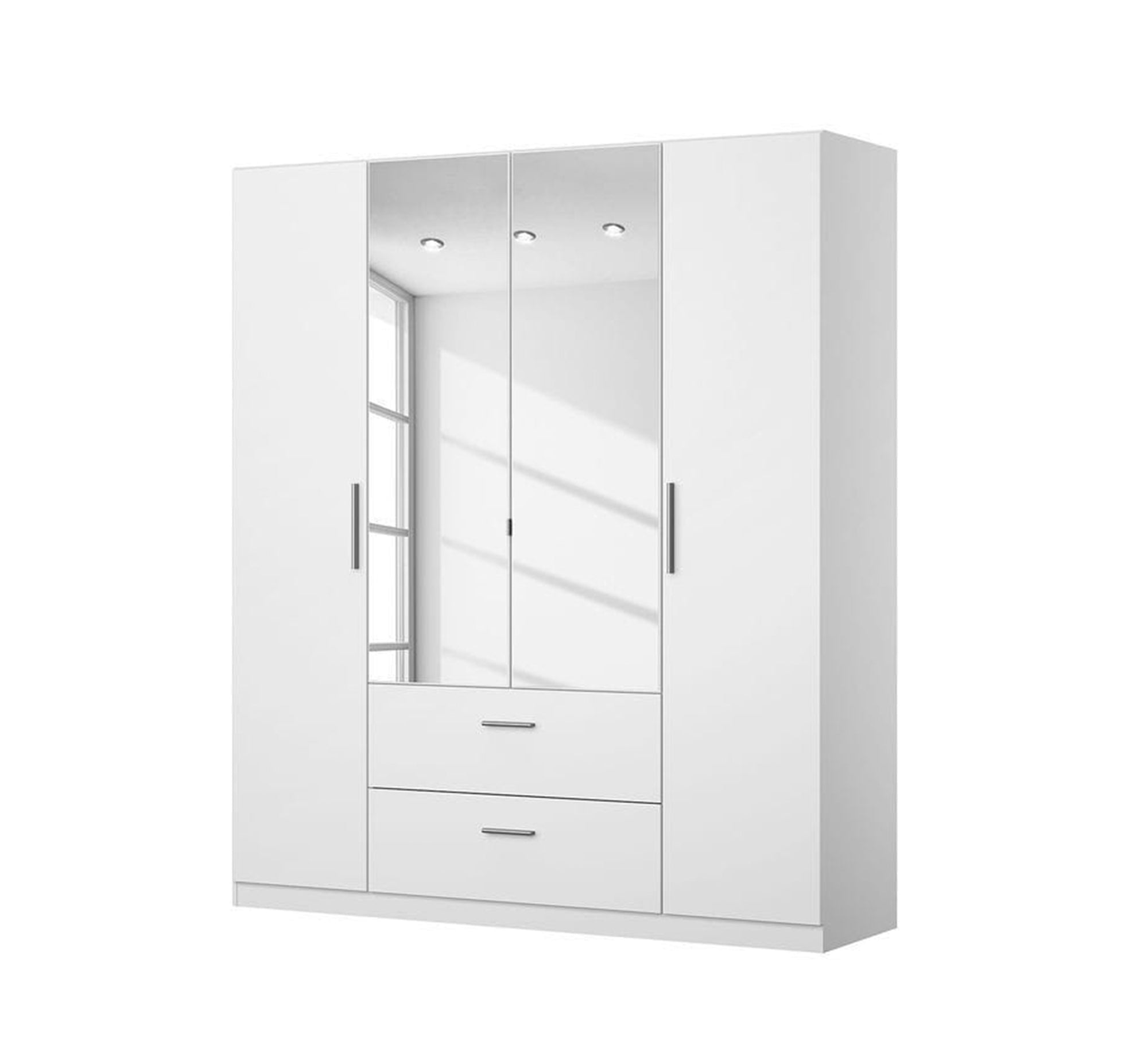 White double - door wardrobe with mirror - Vitrine Furniture - Furniture