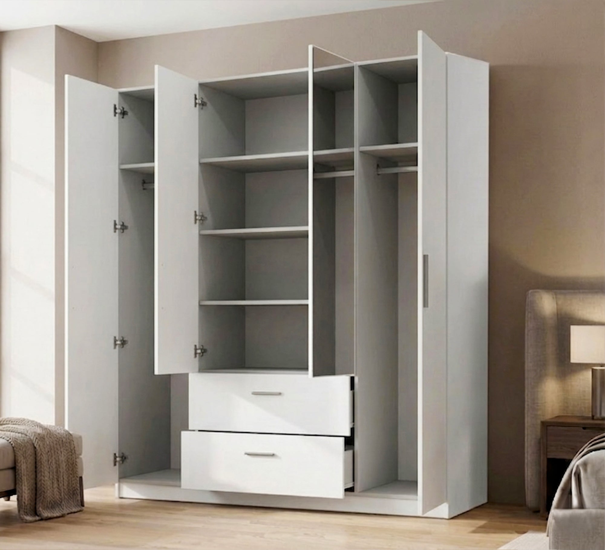 White double - door wardrobe with mirror - Vitrine Furniture - Wardrobes