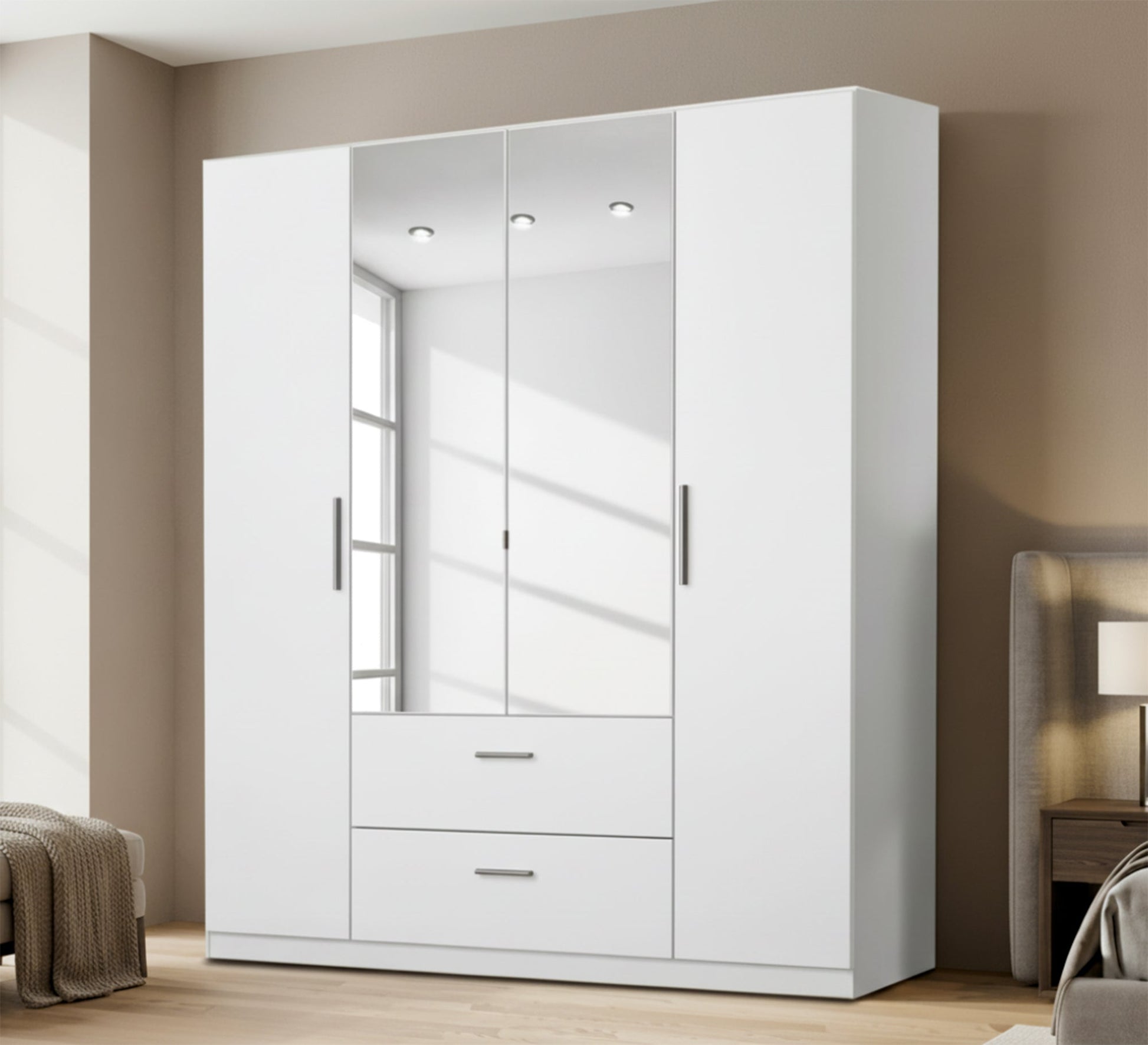 White double - door wardrobe with mirror - Vitrine Furniture - Wardrobes