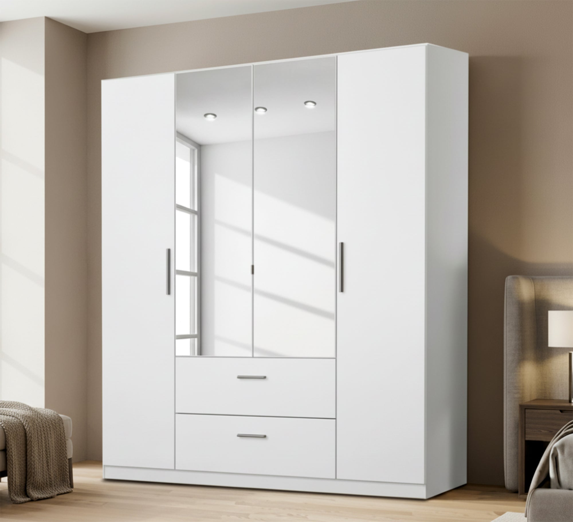 White double - door wardrobe with mirror - Vitrine Furniture - Wardrobes