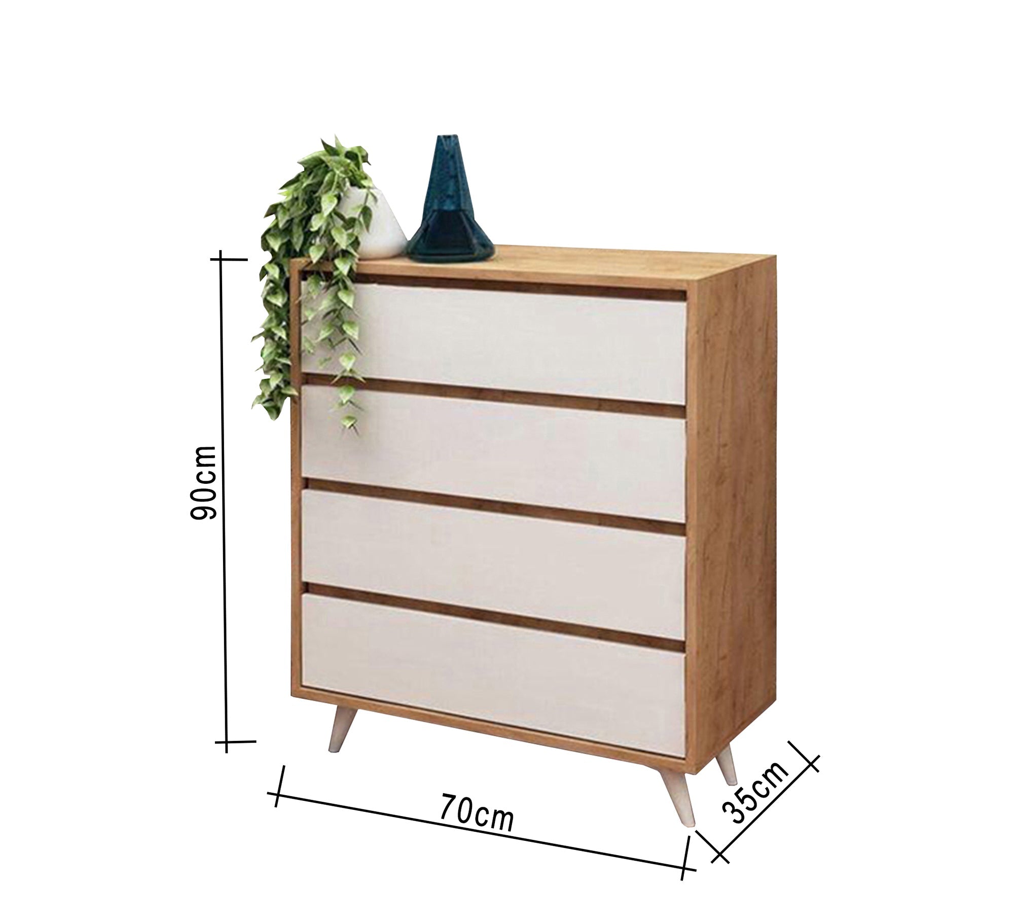 White Drawer Unit with Elegant Wooden Legstyle - Vitrine Furniture - Drawers