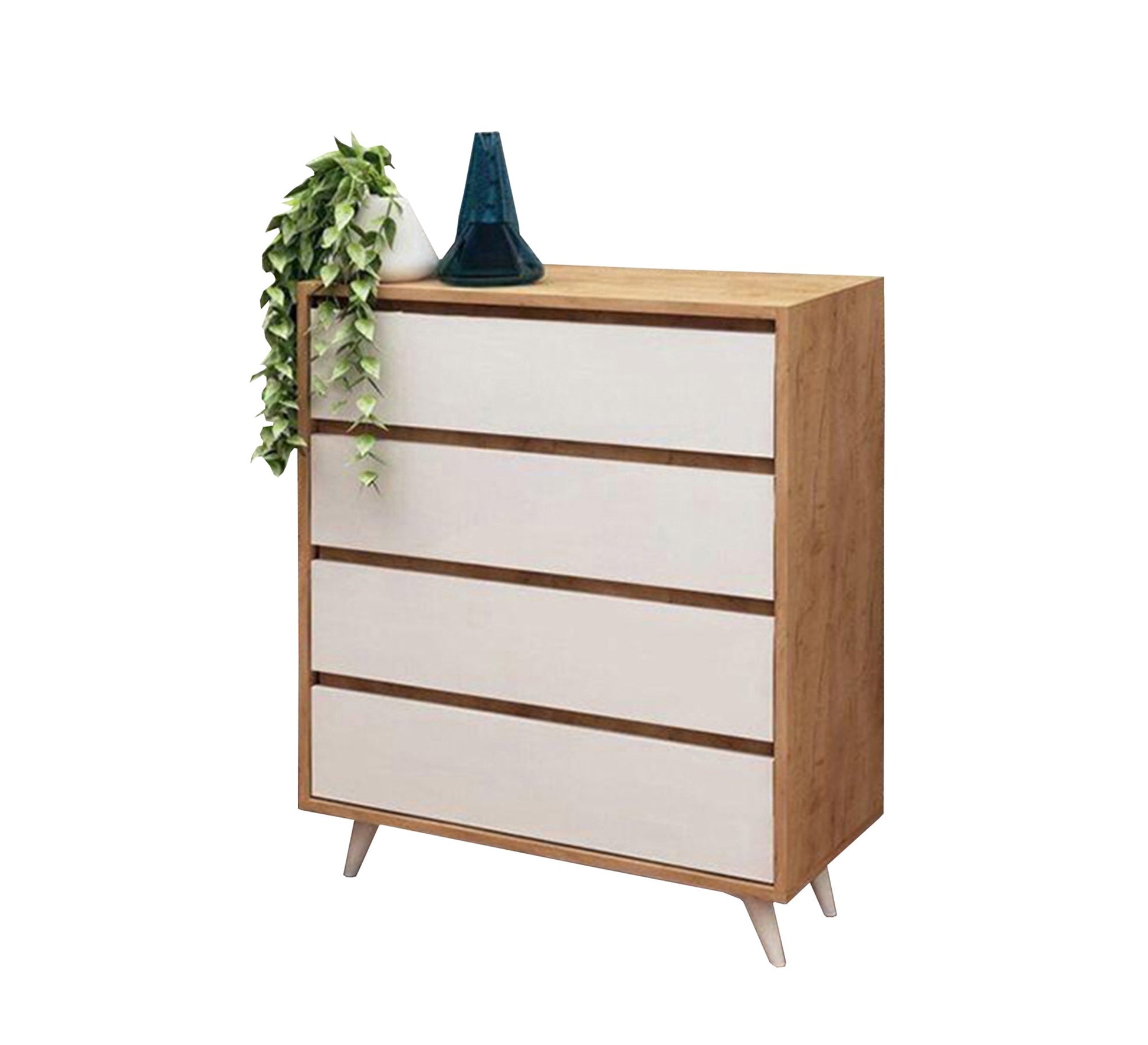 White Drawer Unit with Elegant Wooden Legstyle - Vitrine Furniture - Drawers