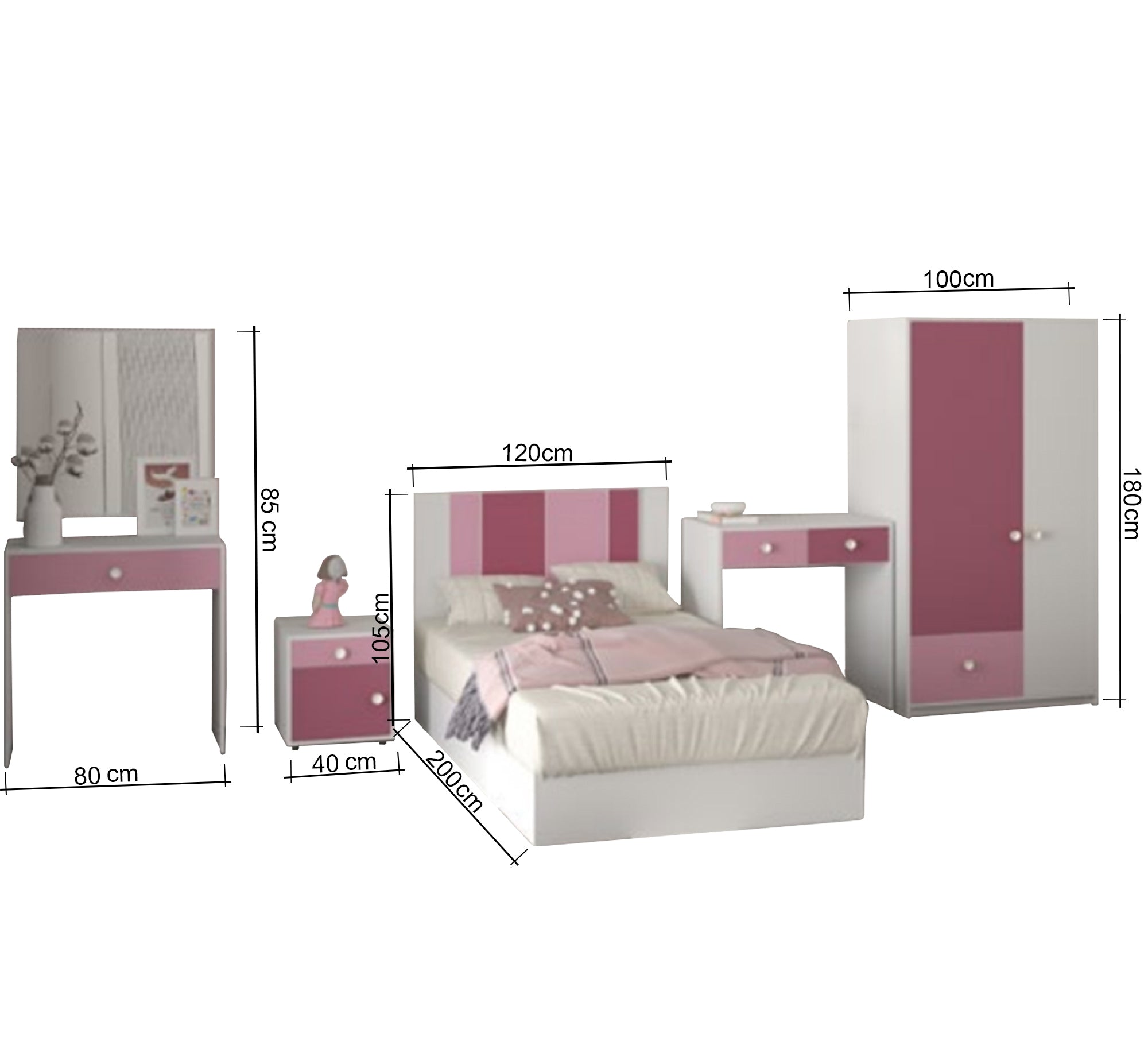 White, Fuchsia children s bedroom - Vitrine Furniture - Kids Rooms