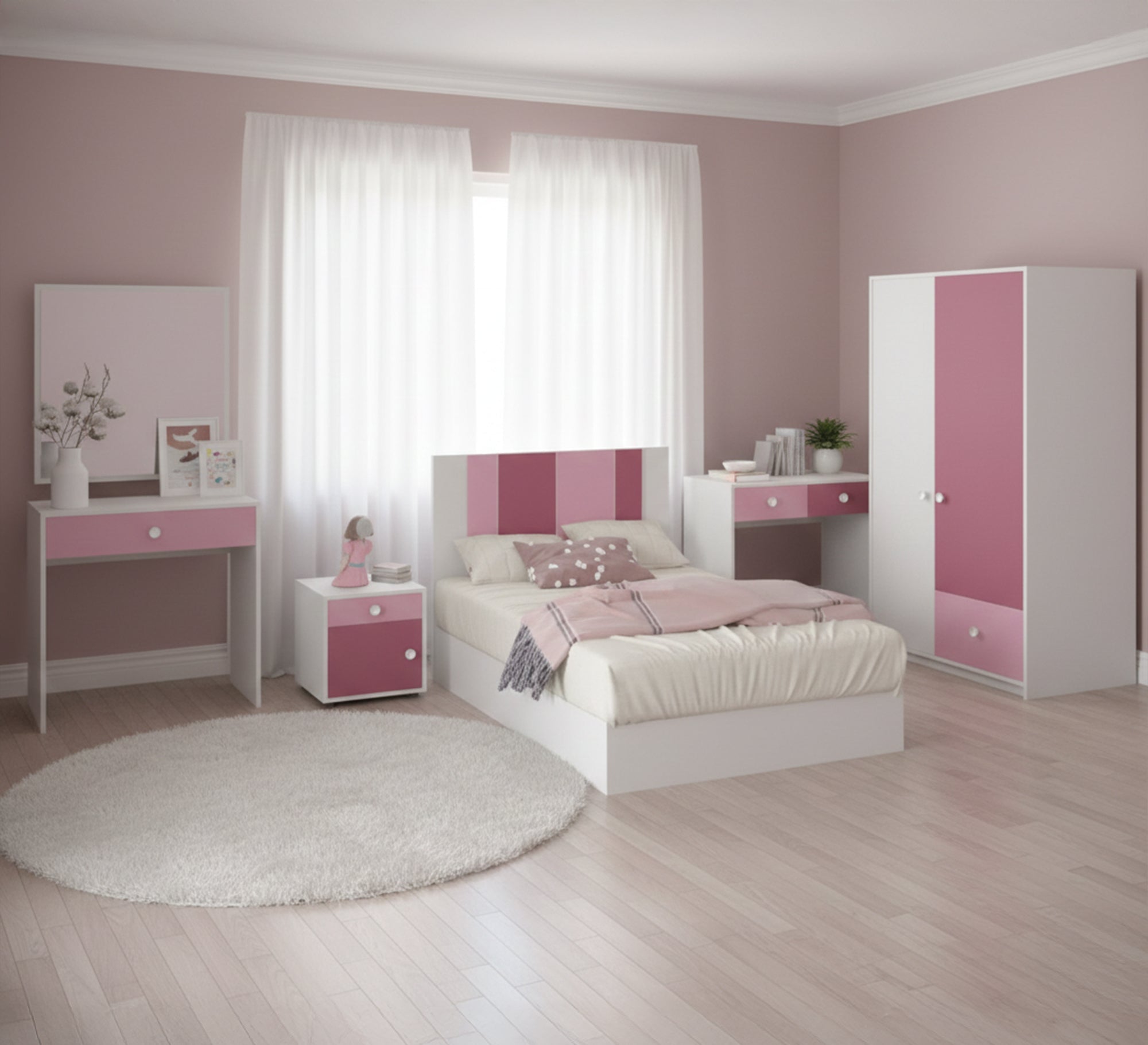 White, Fuchsia children s bedroom - Vitrine Furniture - Kids Rooms
