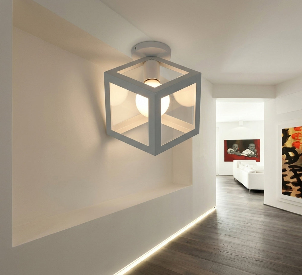 White Geometric Cube Cage Ceiling Light - Vitrine Furniture - Table lamps