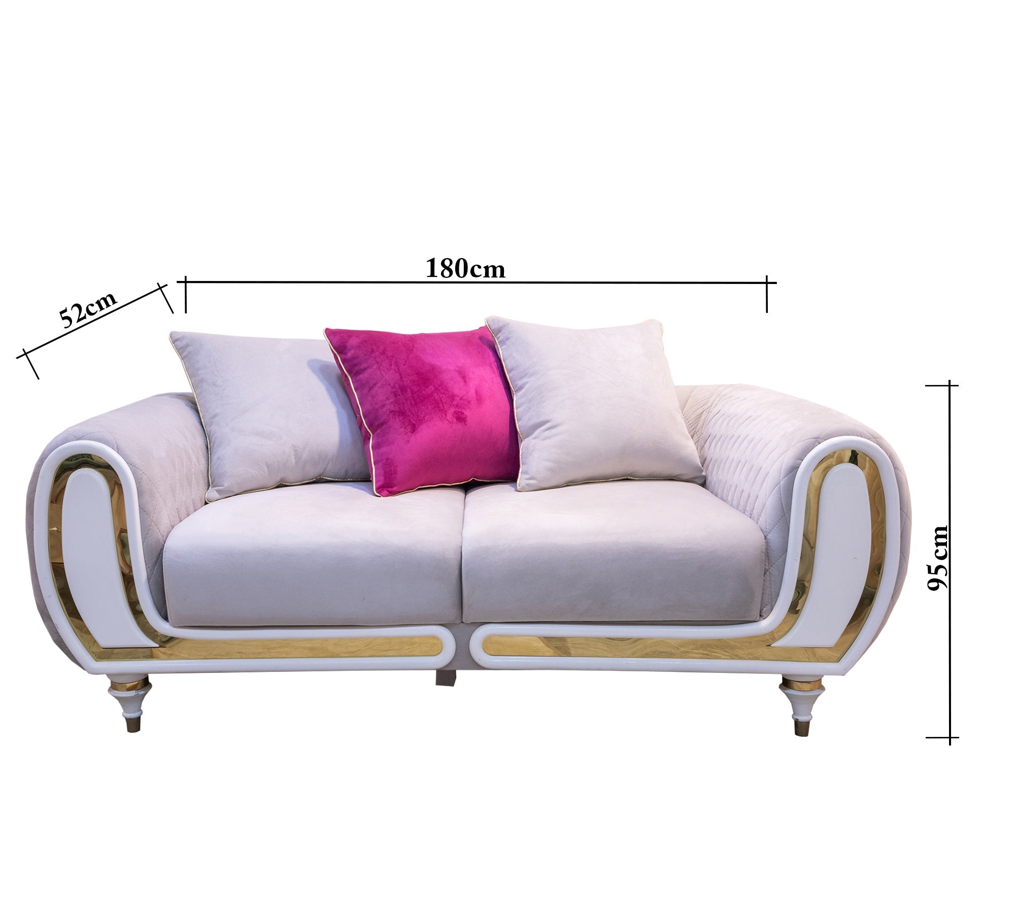 White & Gold Living Room with Fuchsia Accent Pillow - Vitrine Furniture - Living room sets