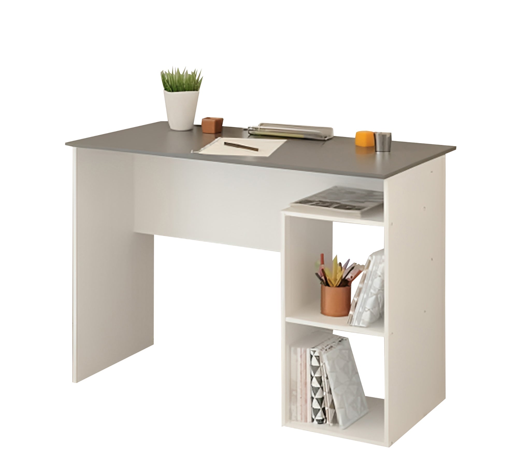 White & Gray Study Desk - Modern, Compact Design - Vitrine Furniture - Furniture
