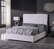 White king - size bed with a high capitone headboard and a silver frame - Vitrine Furniture - Furniture