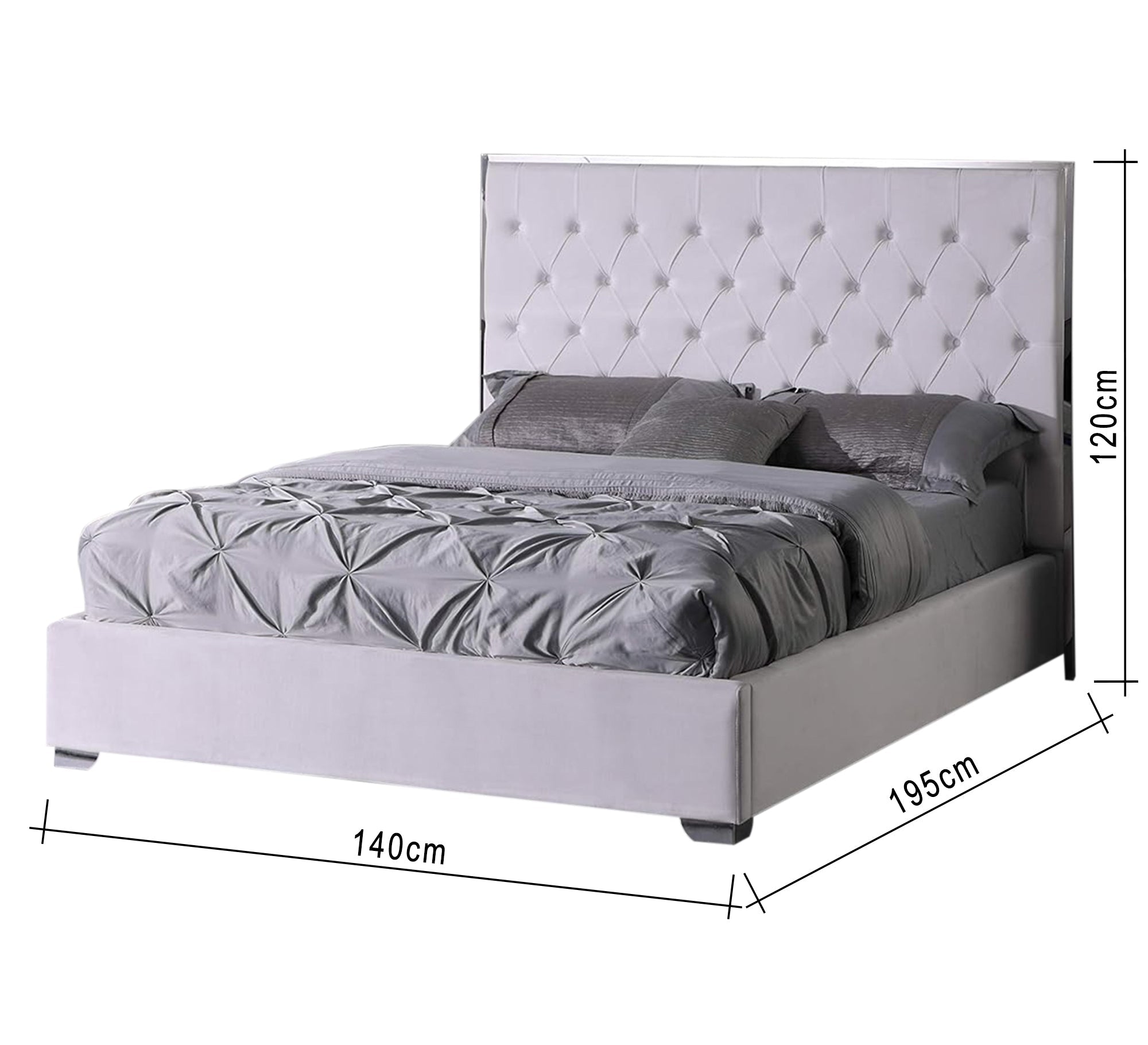 White king - size bed with a high capitone headboard and a silver frame - Vitrine Furniture - Furniture