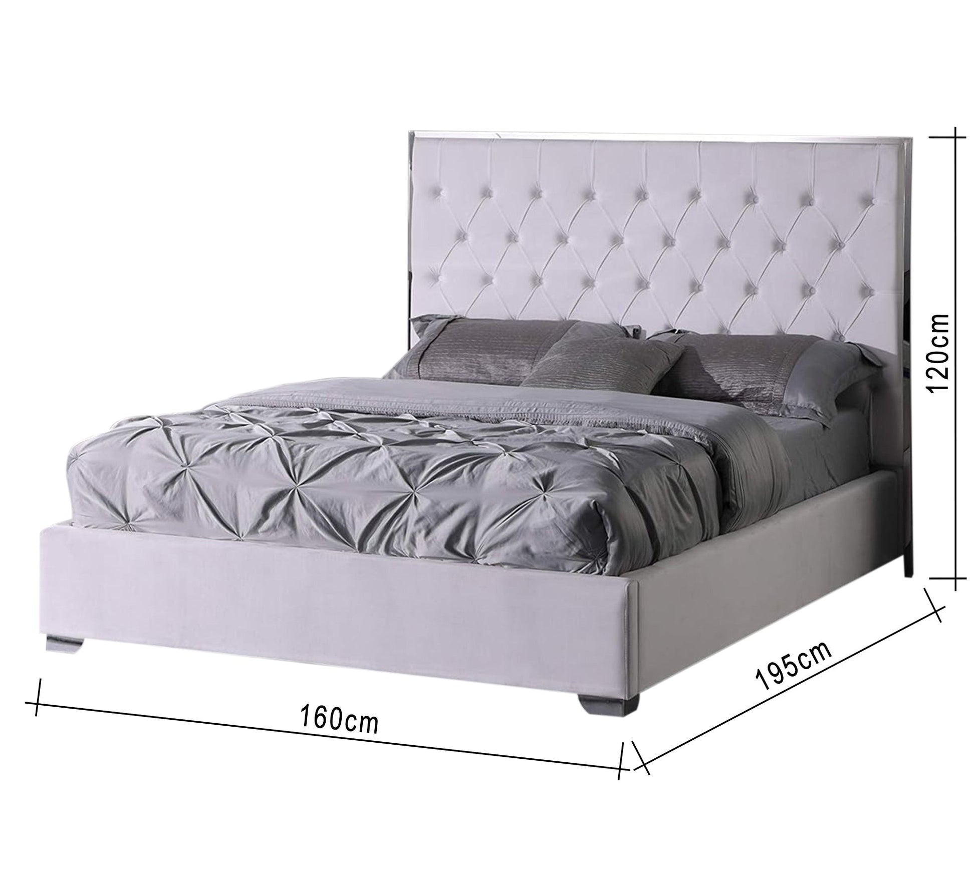 White king - size bed with a high capitone headboard and a silver frame - Vitrine Furniture - Furniture
