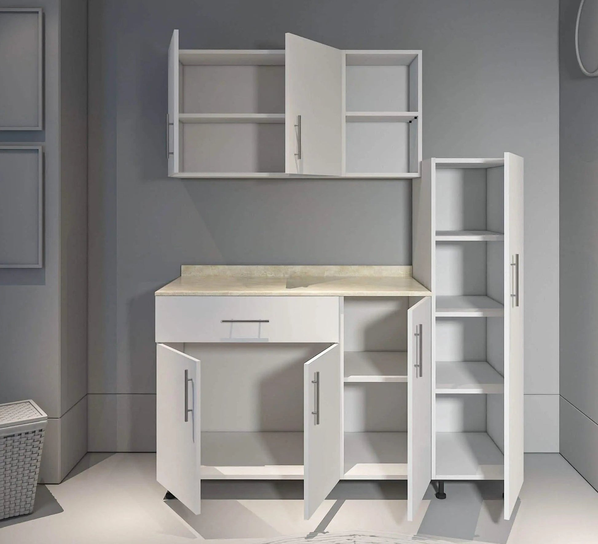 White kitchen unit with vertical and horizontal storage units - Vitrine Furniture - Furniture
