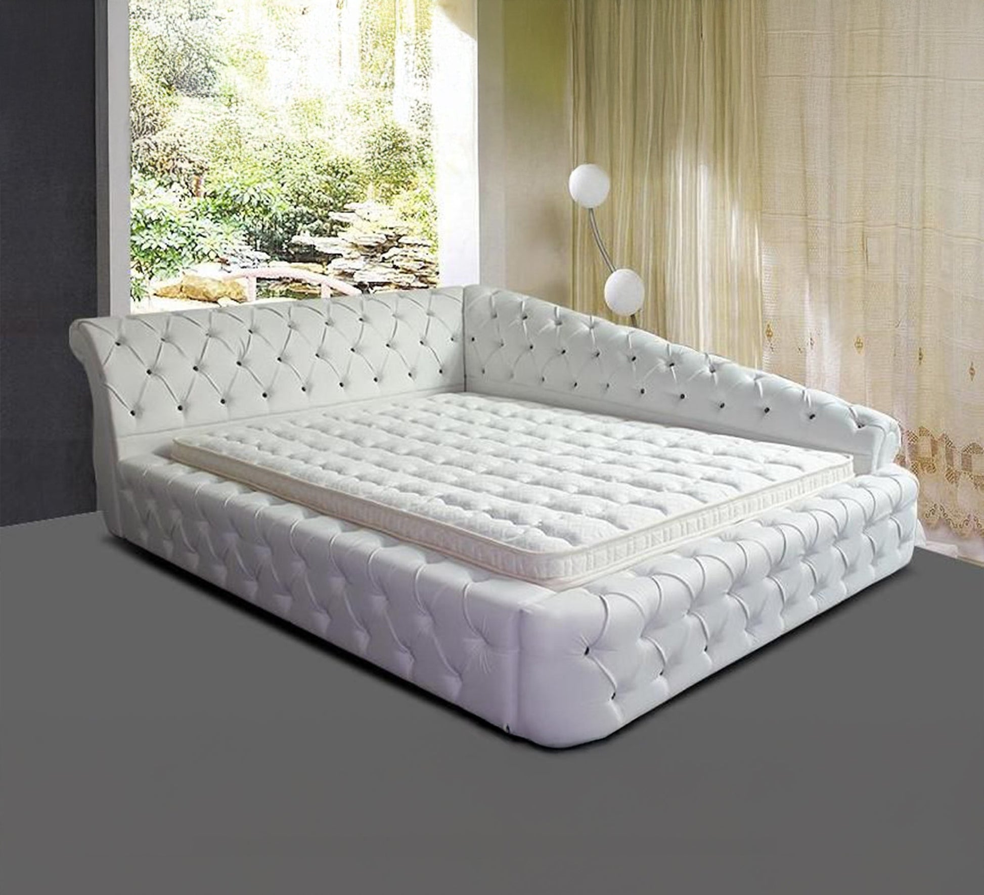White leather bed with a unique design and modern luxury - Vitrine Furniture - Furniture