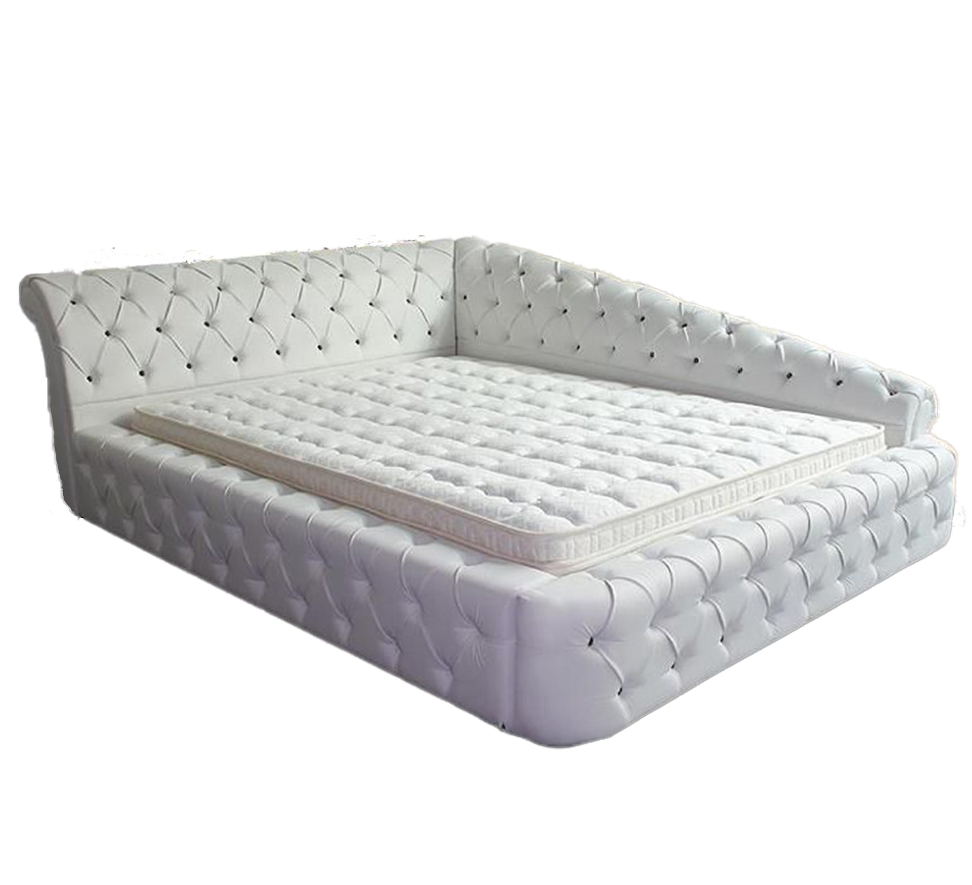White leather bed with a unique design and modern luxury - Vitrine Furniture - Furniture
