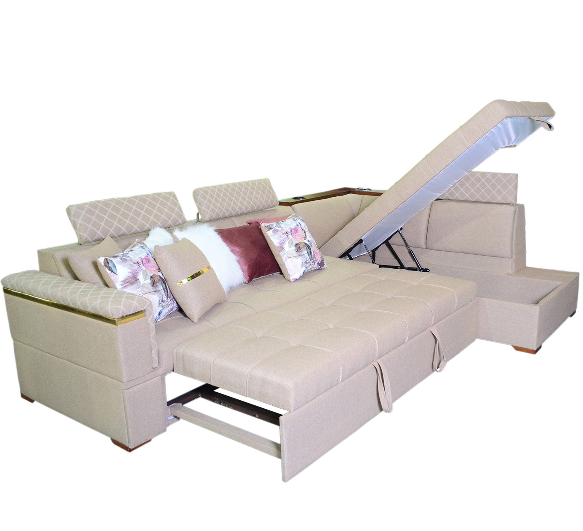 white living room corner with a chaise longue and a bed - Vitrine Furniture - L - shape sofa set