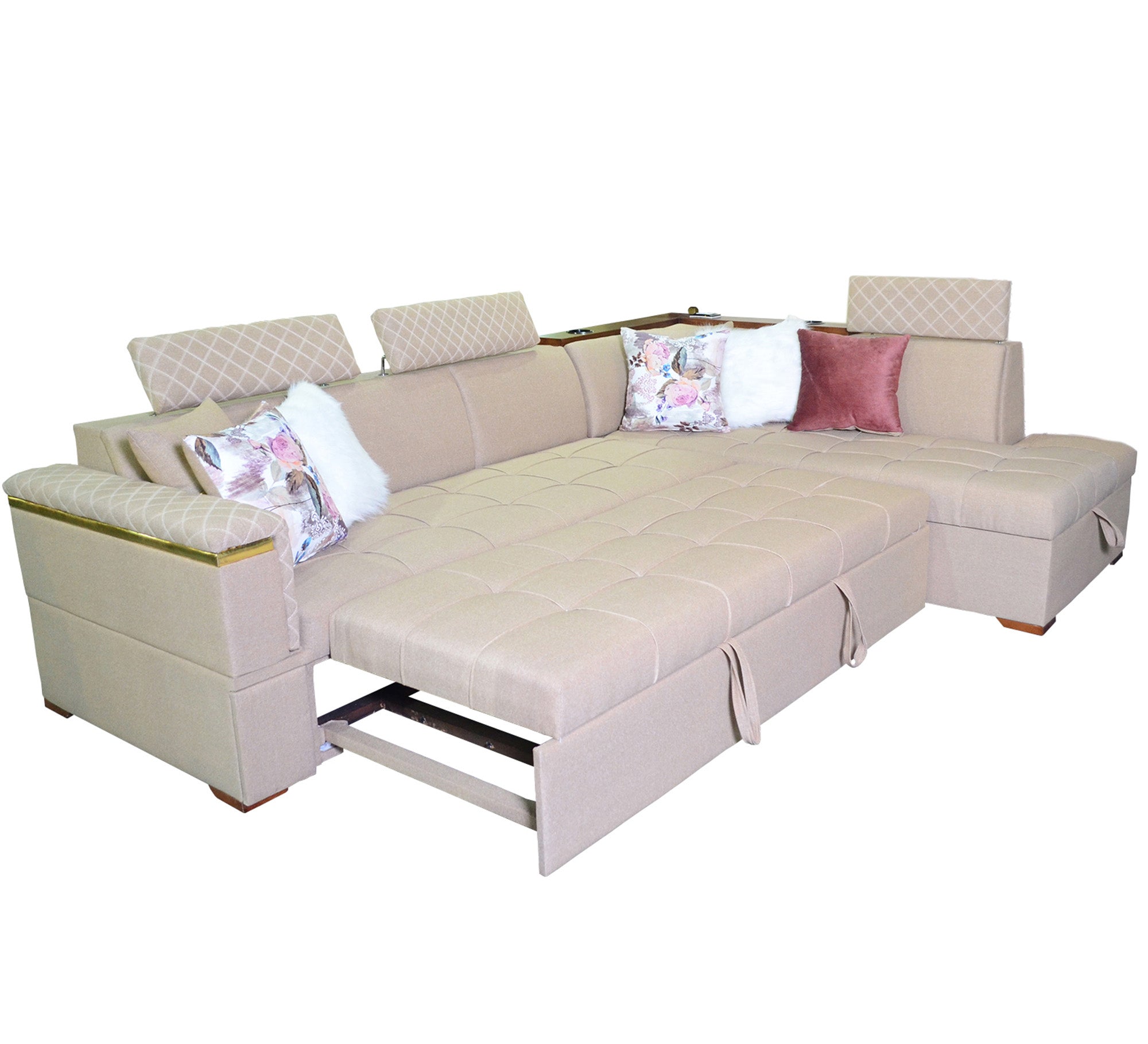 white living room corner with a chaise longue and a bed - Vitrine Furniture - L - shape sofa set