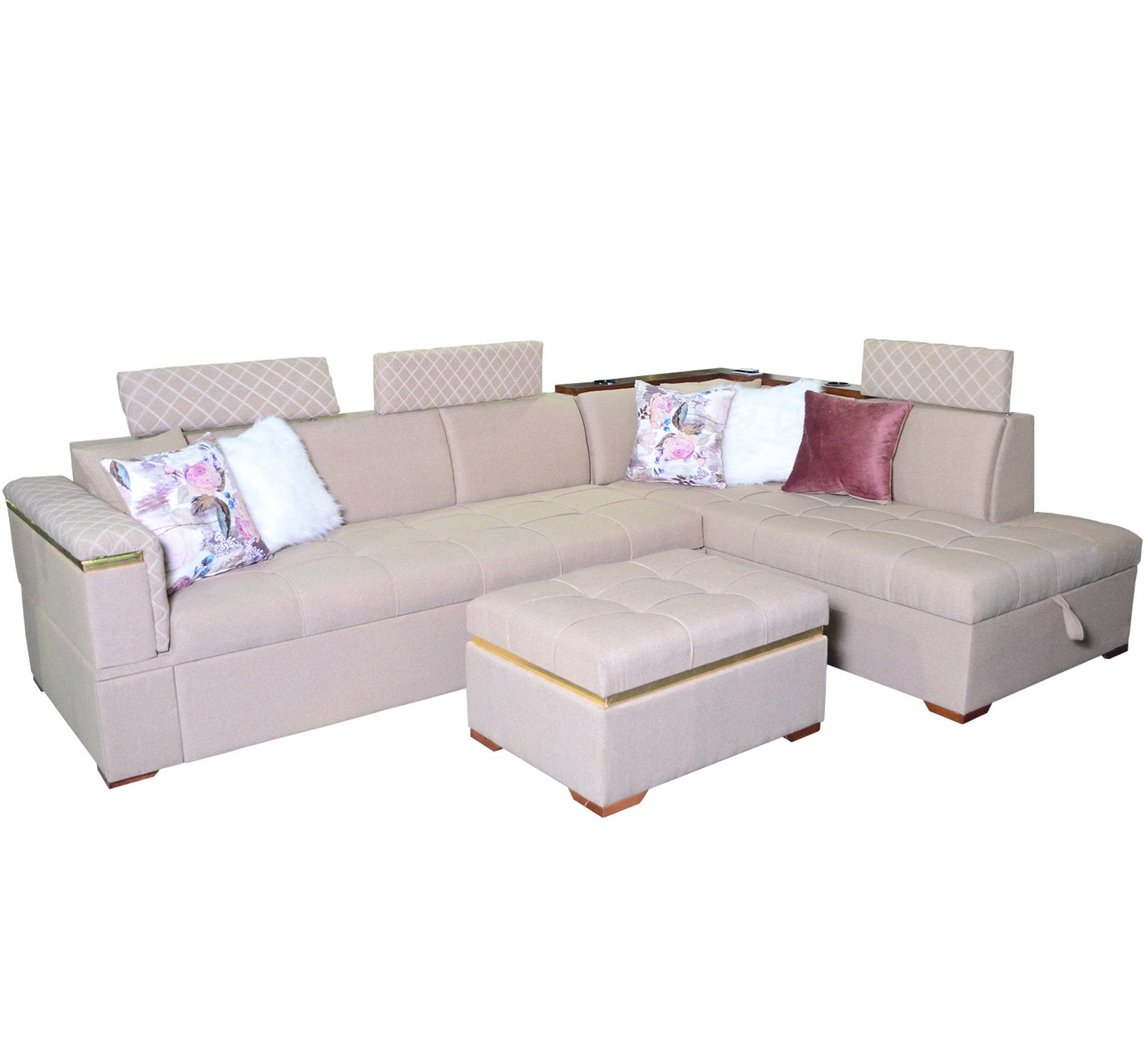 white living room corner with a chaise longue and a bed - Vitrine Furniture - L - shape sofa set