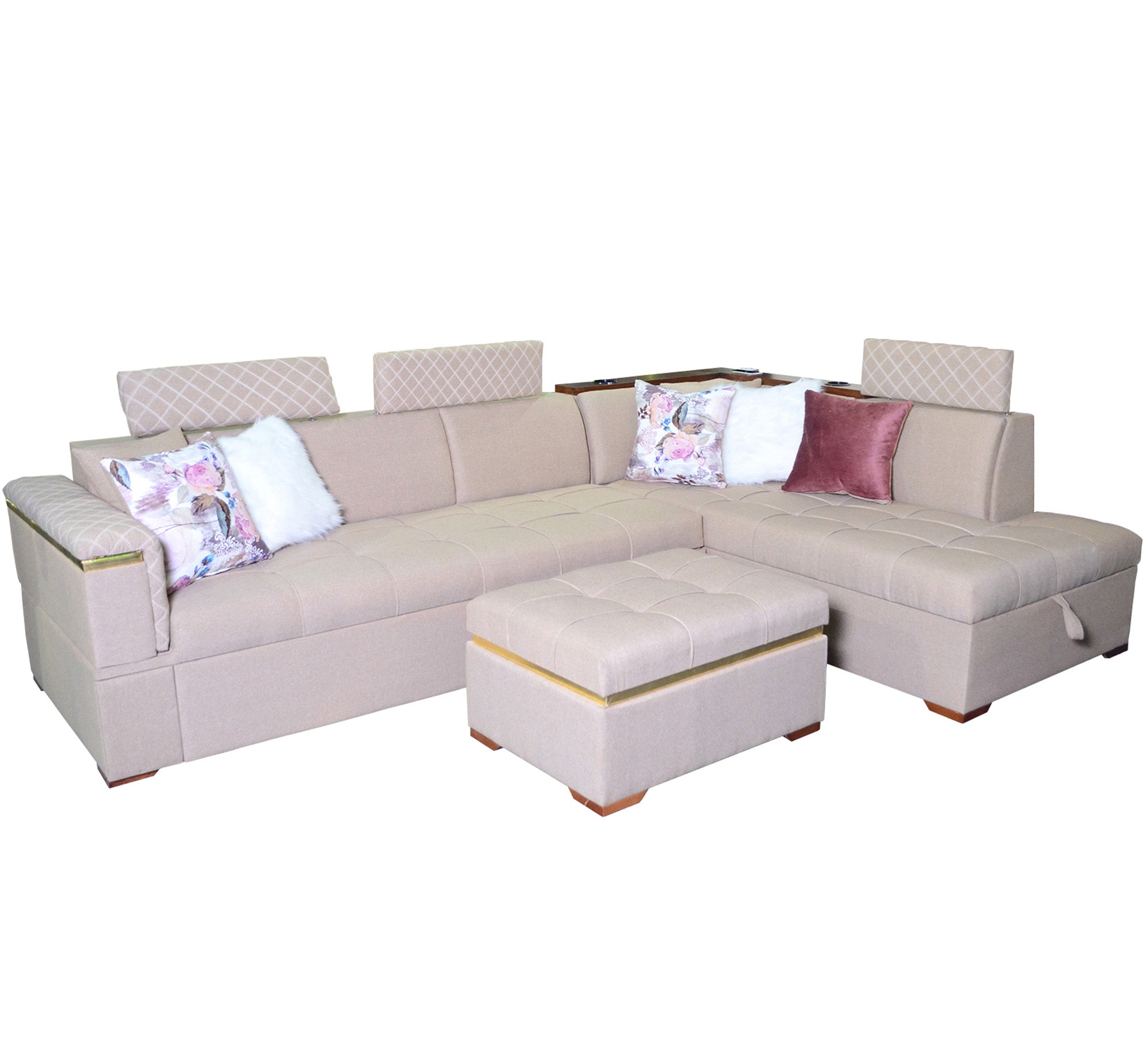 white living room corner with a chaise longue and a bed - Vitrine Furniture - L - shape sofa set