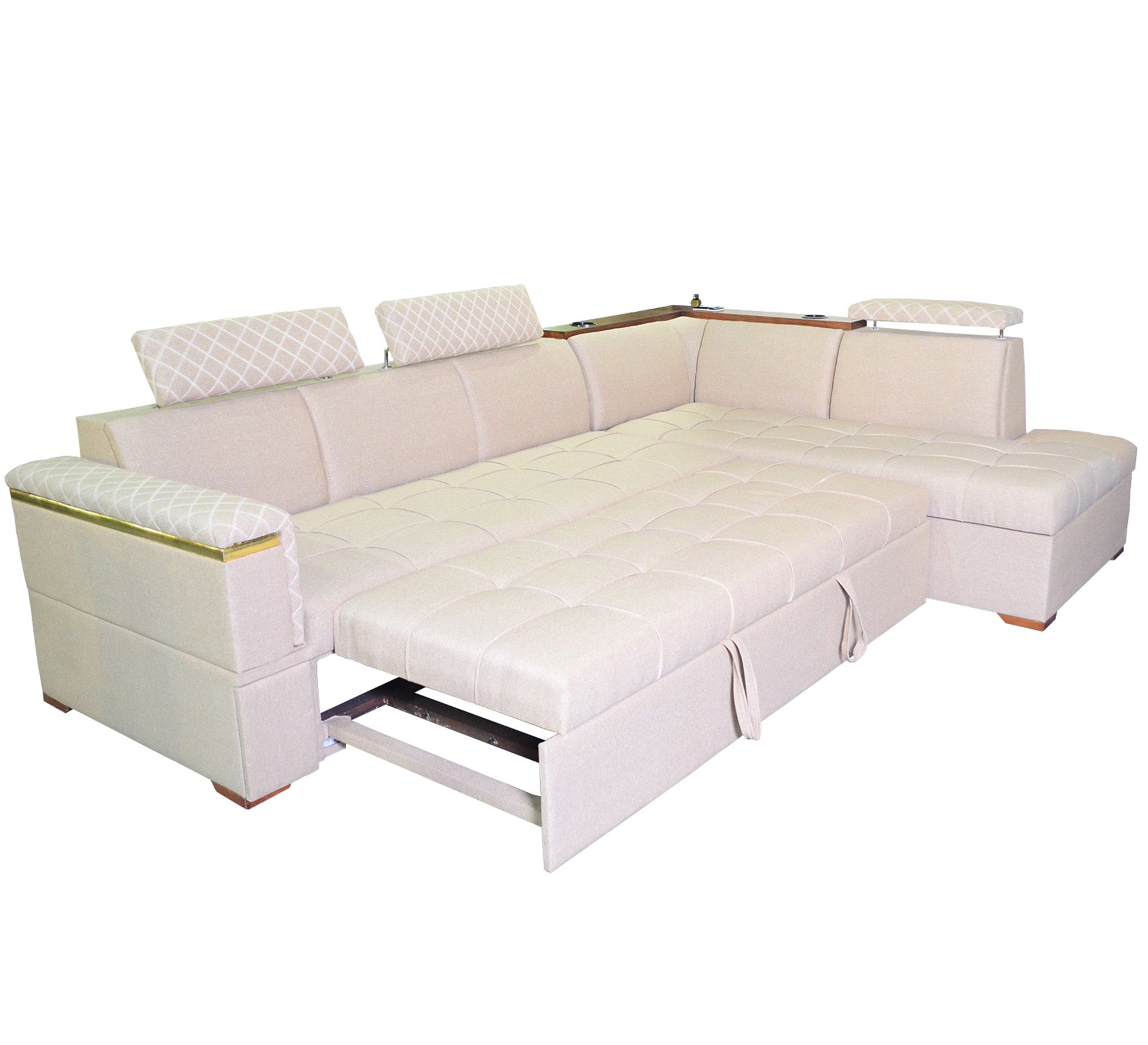 white living room corner with a chaise longue and a bed - Vitrine Furniture - L - shape sofa set