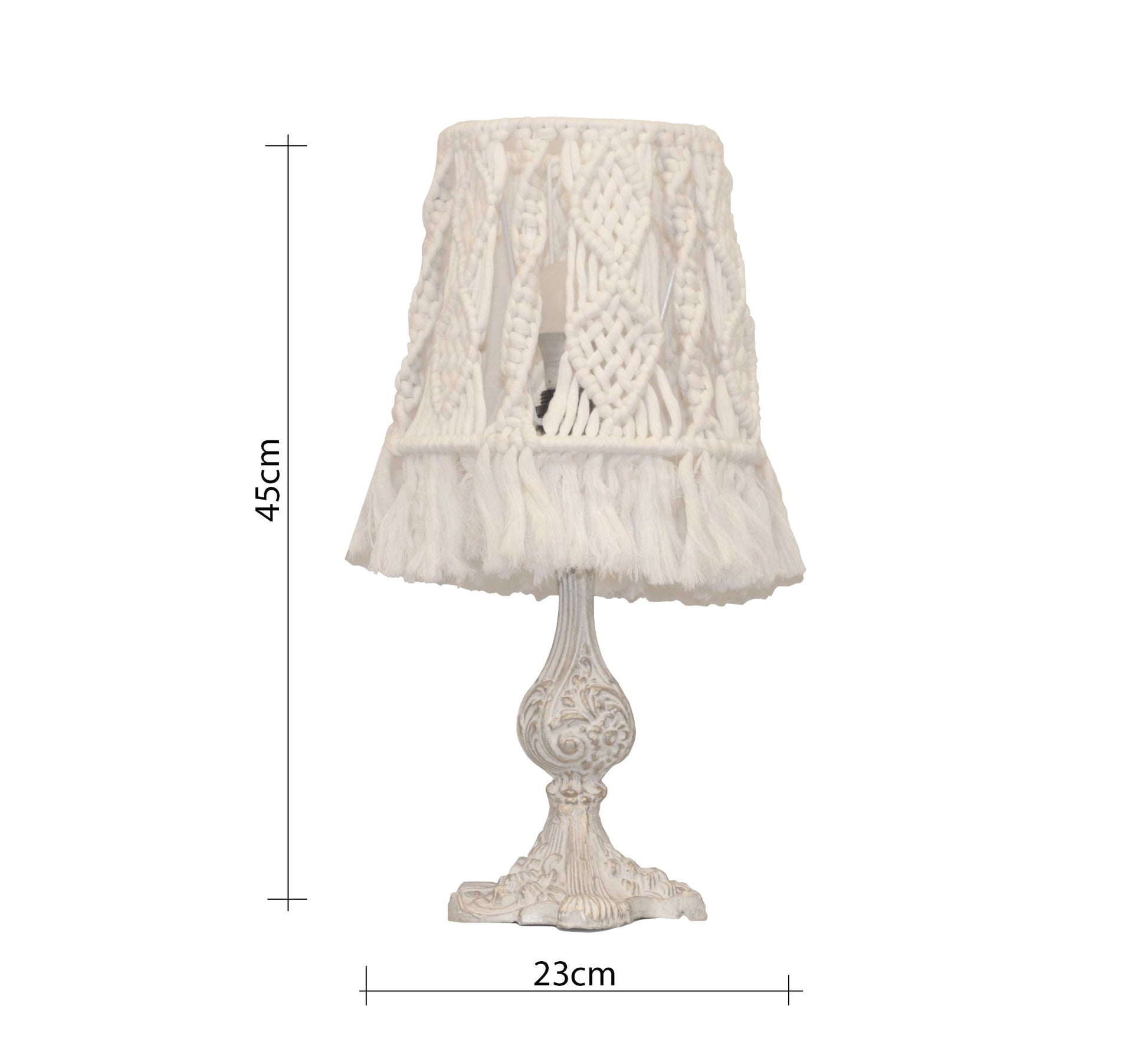 White macrame table lamp with antique design - Vitrine Furniture - Lighting