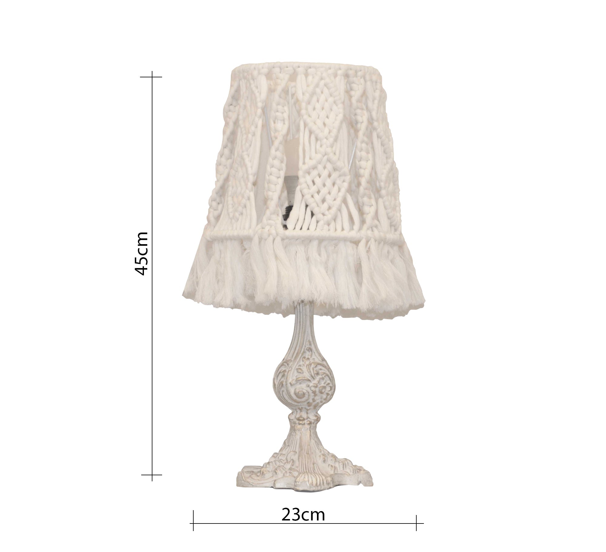 White macrame table lamp with antique design - Vitrine Furniture - Lighting