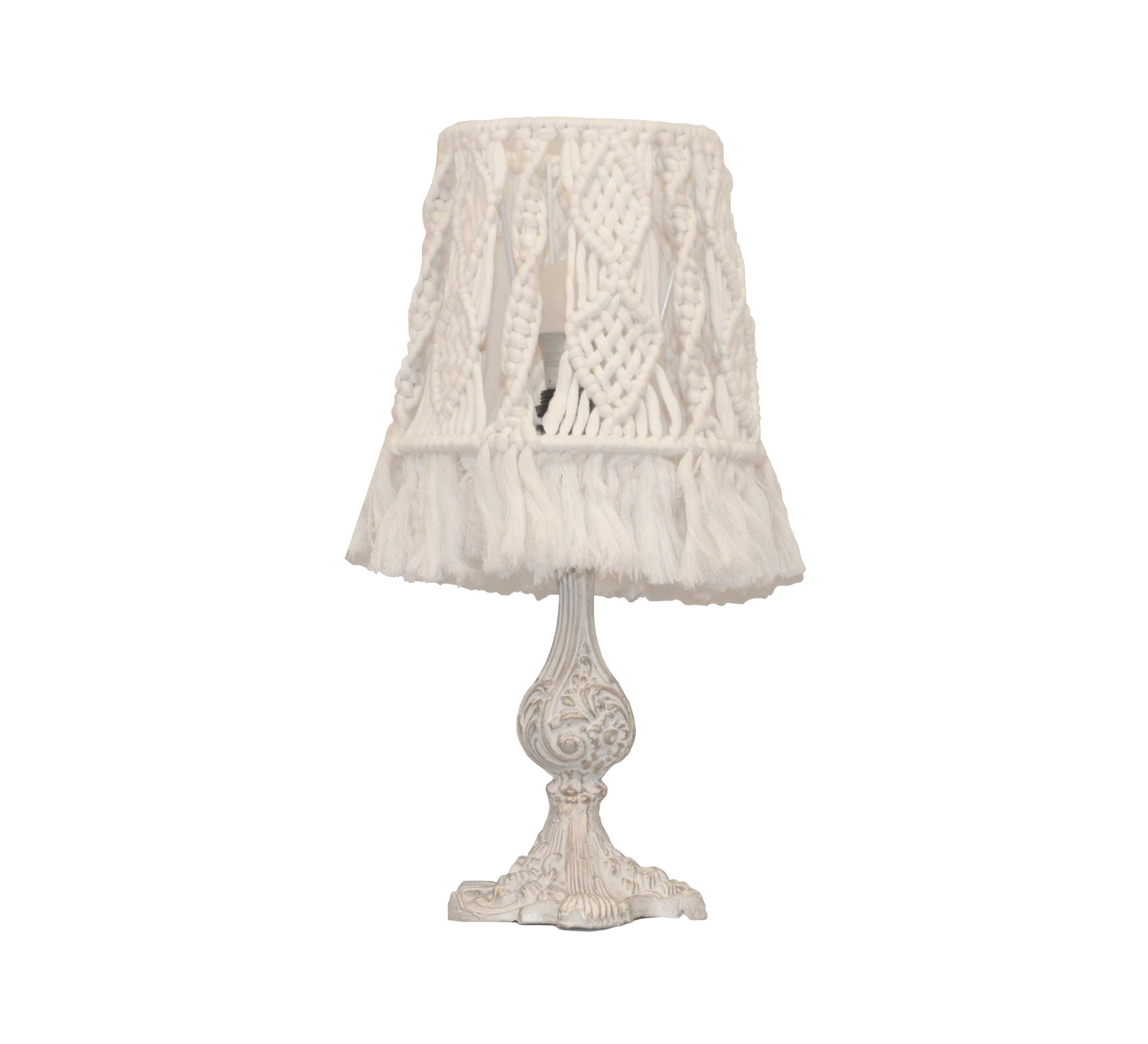 White macrame table lamp with antique design - Vitrine Furniture - Lighting
