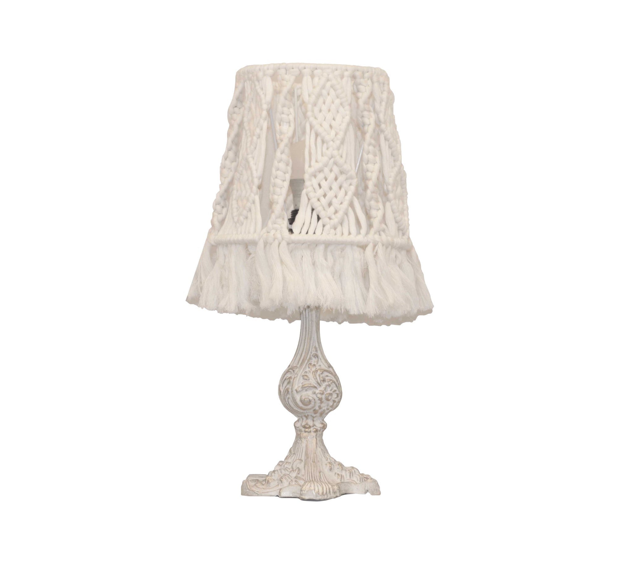 White macrame table lamp with antique design - Vitrine Furniture - Lighting