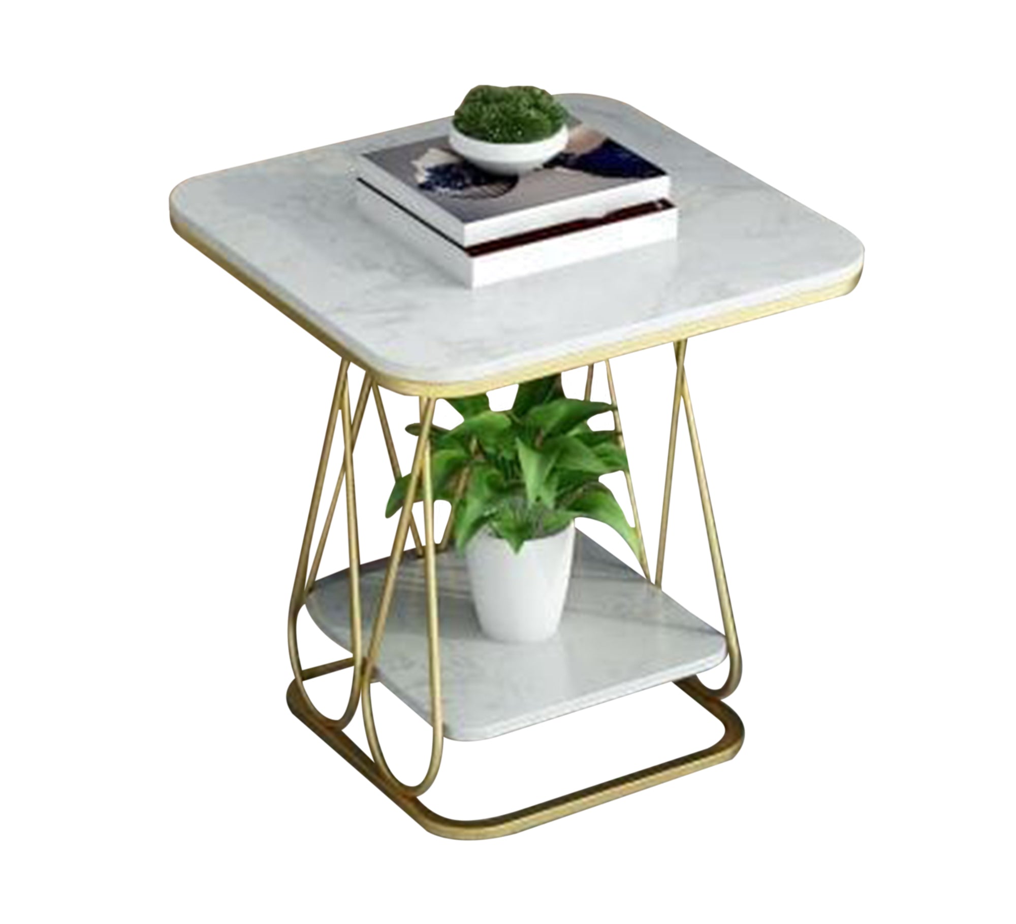 White marble double - topped side table - Vitrine Furniture - Furniture