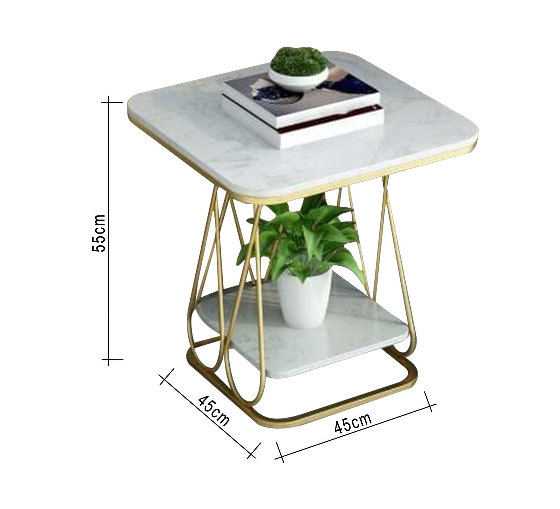 White marble double - topped side table - Vitrine Furniture - Furniture