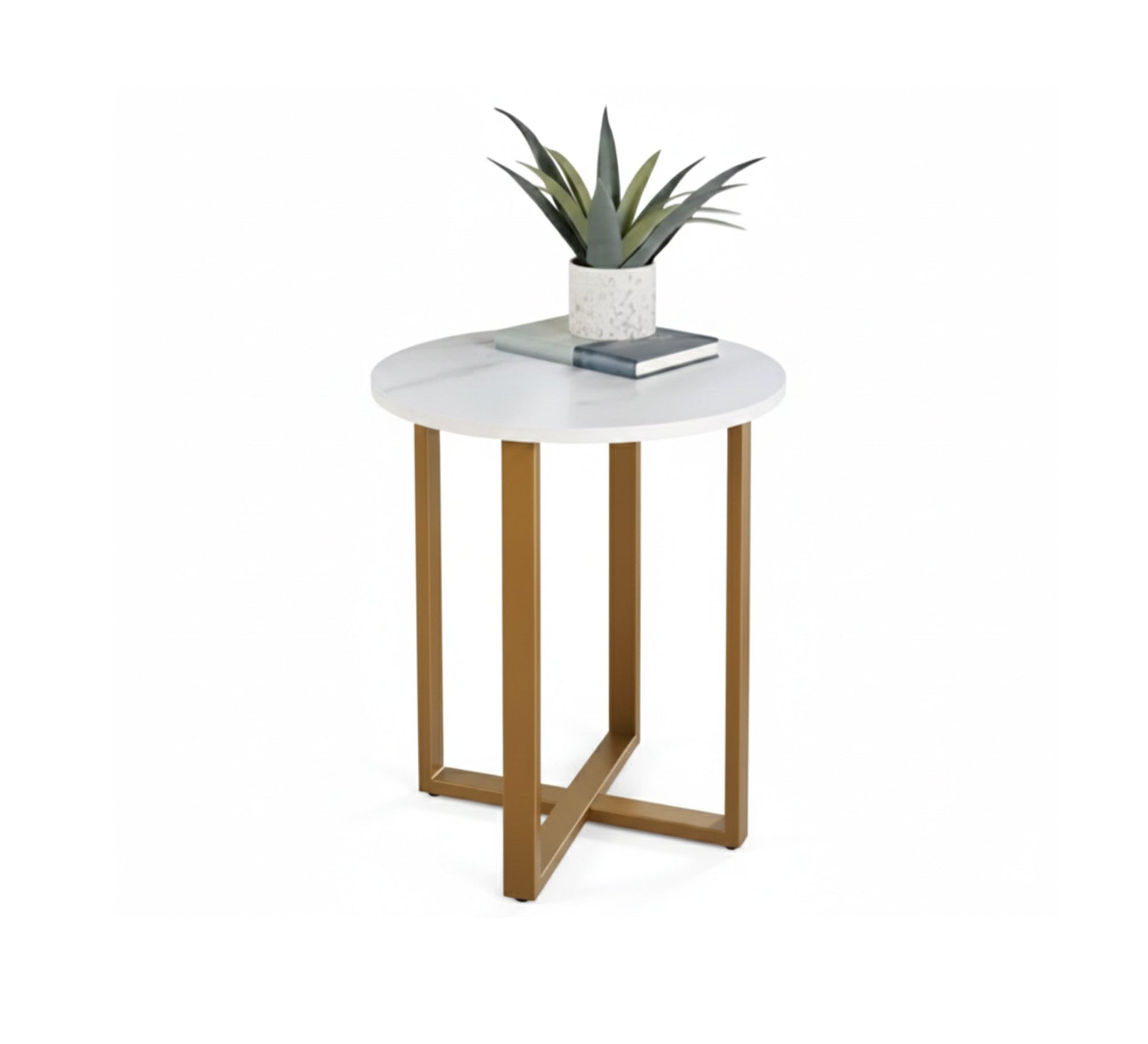 White marble side table with a gold base - Vitrine Furniture - Furniture