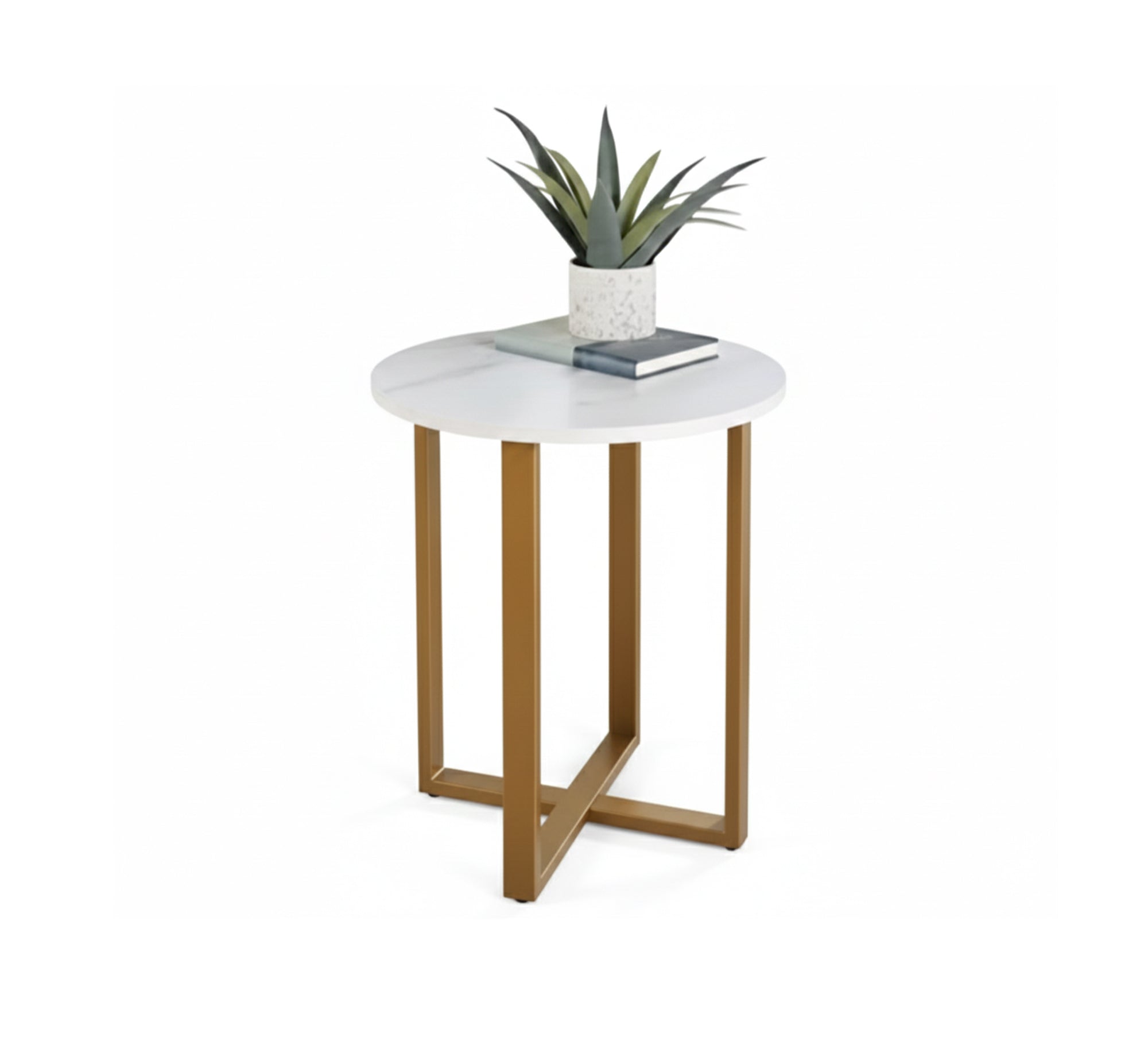 White marble side table with a gold base - Vitrine Furniture - Furniture