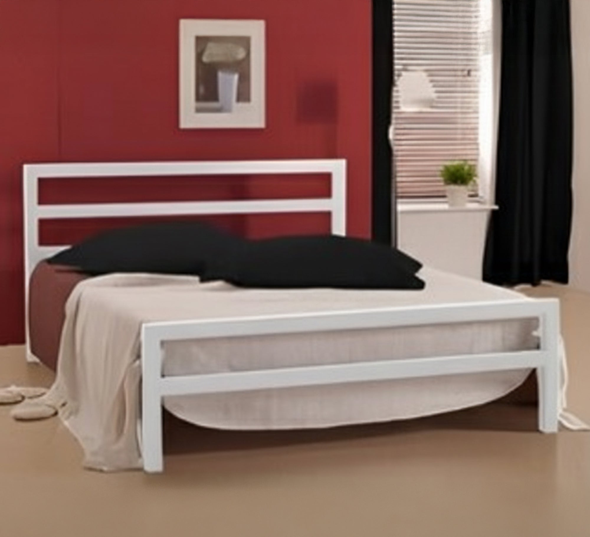White metal bed with a simple, modern design - Vitrine Furniture - Furniture