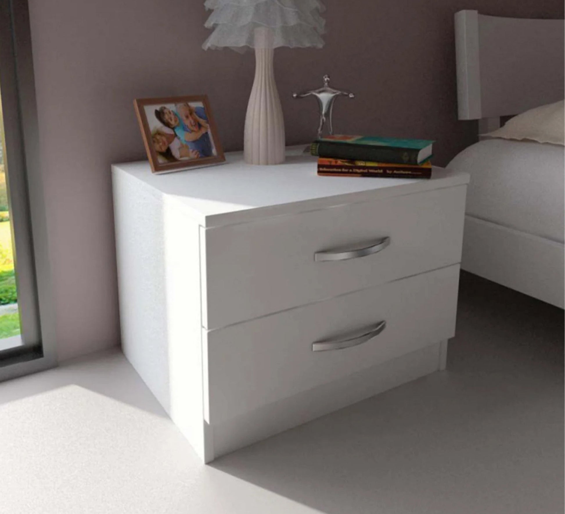 White Nightstand: Chic Design, Twin Storage Drawers - Vitrine Furniture - Furniture