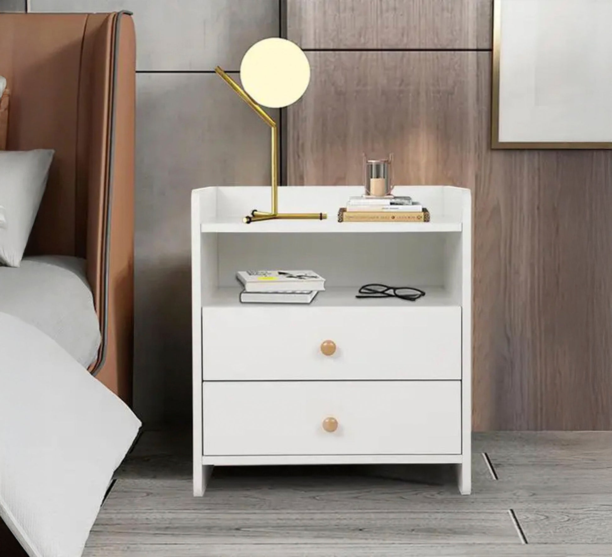 White nightstand with a stylish design - Vitrine Furniture - Nightstand