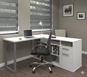 White office desk with multiple shelves and office chair with movable legs - Vitrine Furniture - Furniture