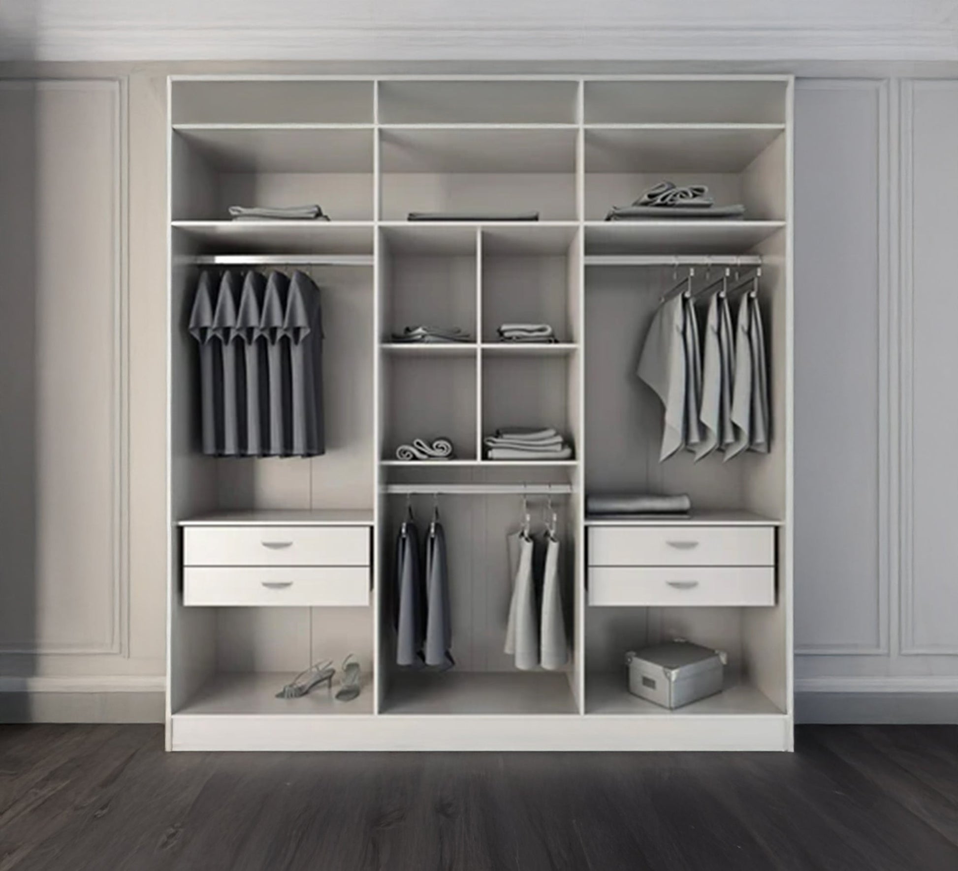 White open wardrobe with drawers and shelves - Vitrine Furniture - Furniture