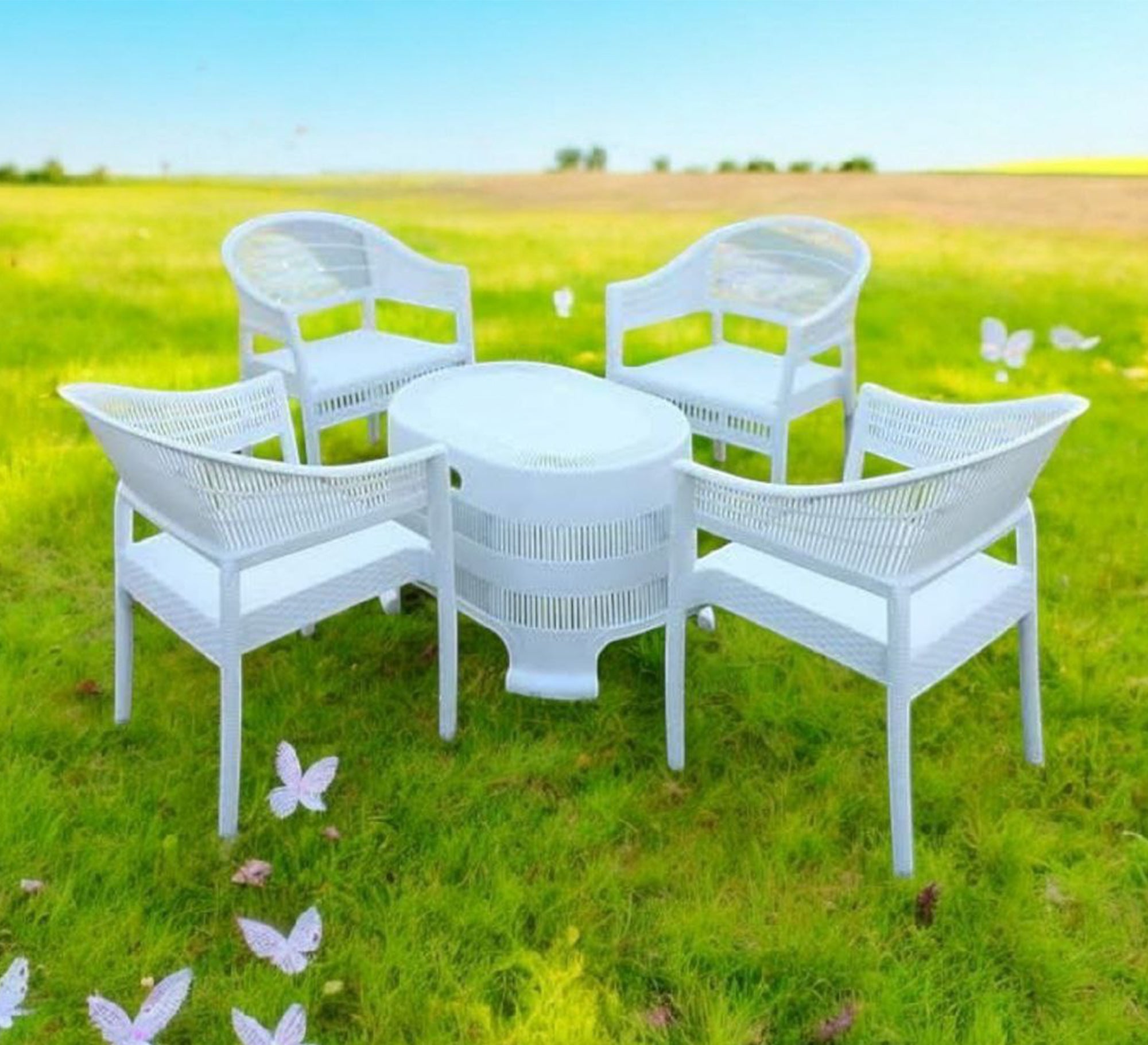 White oval outdoor seating set, elegant and modern - Vitrine Furniture - Outdoor Products
