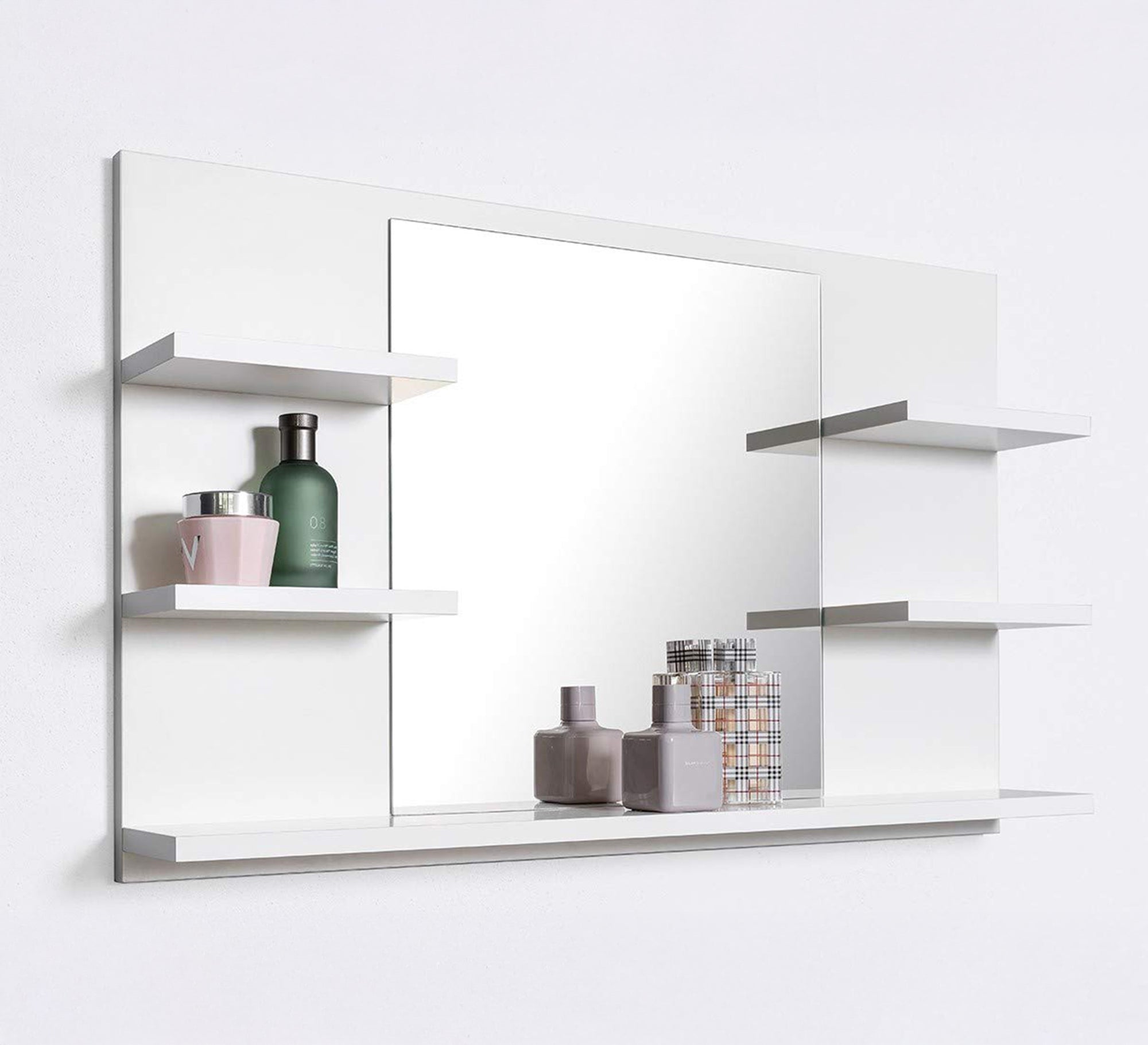 White rectangular bathroom mirror with five shelves - Vitrine Furniture - Décor