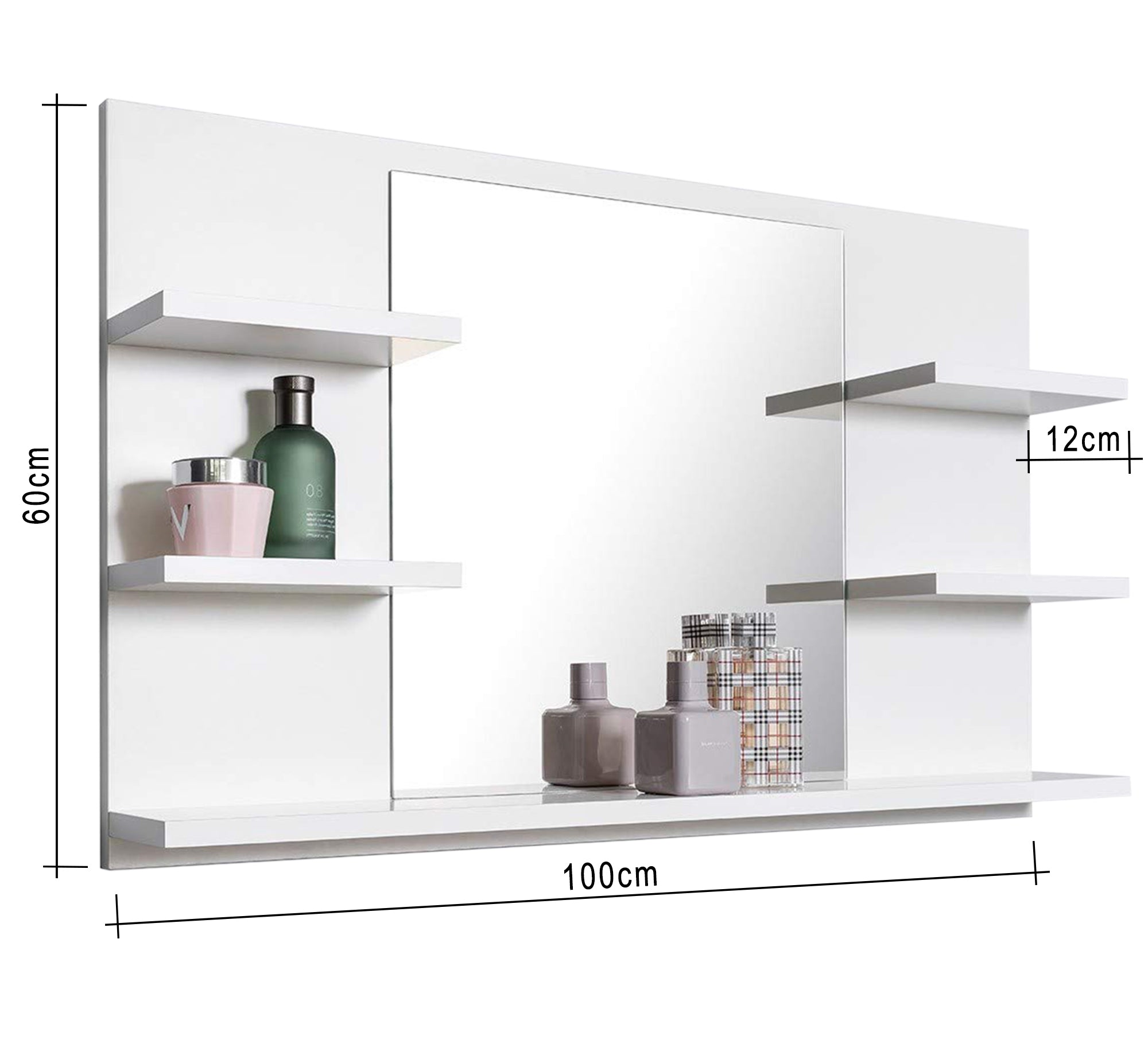 White rectangular bathroom mirror with five shelves - Vitrine Furniture - Décor