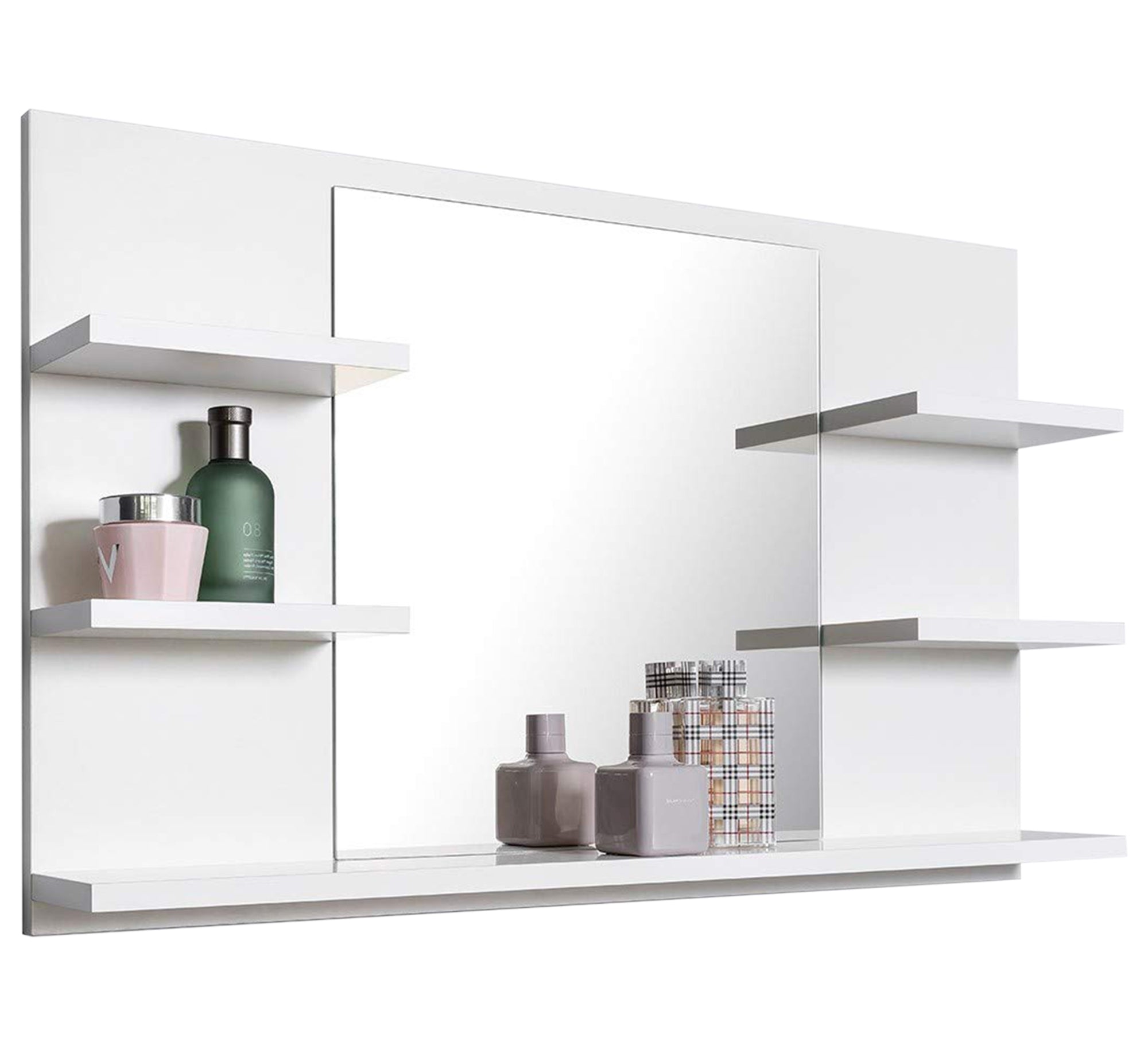 White rectangular bathroom mirror with five shelves - Vitrine Furniture - Décor