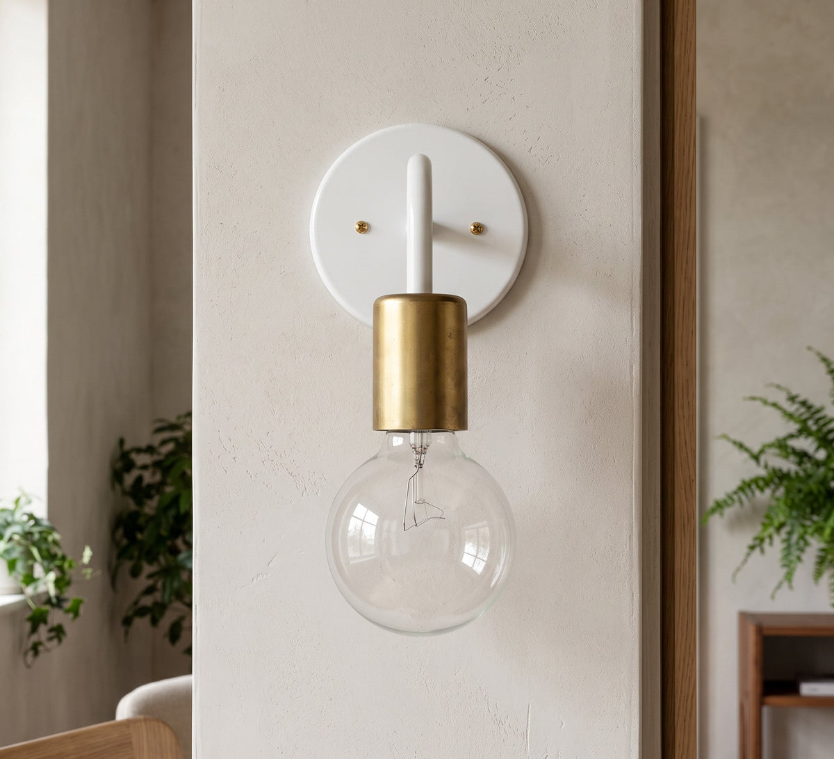 White Sconce with Brass Gold Socket - Vitrine Furniture - Wall Sconce