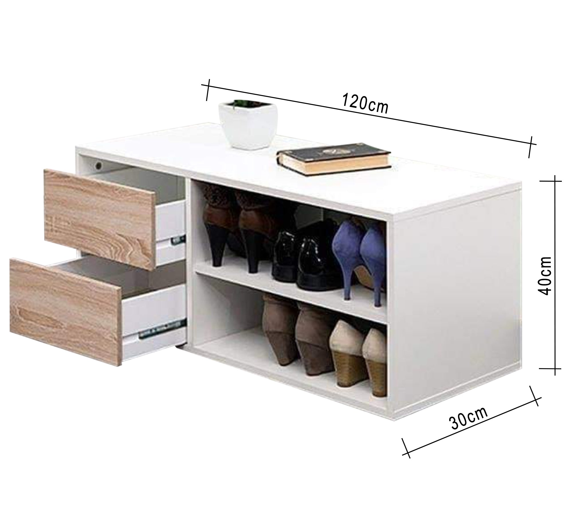 White Shoe Cabinet with two Beige drawers - Vitrine Furniture - Furniture